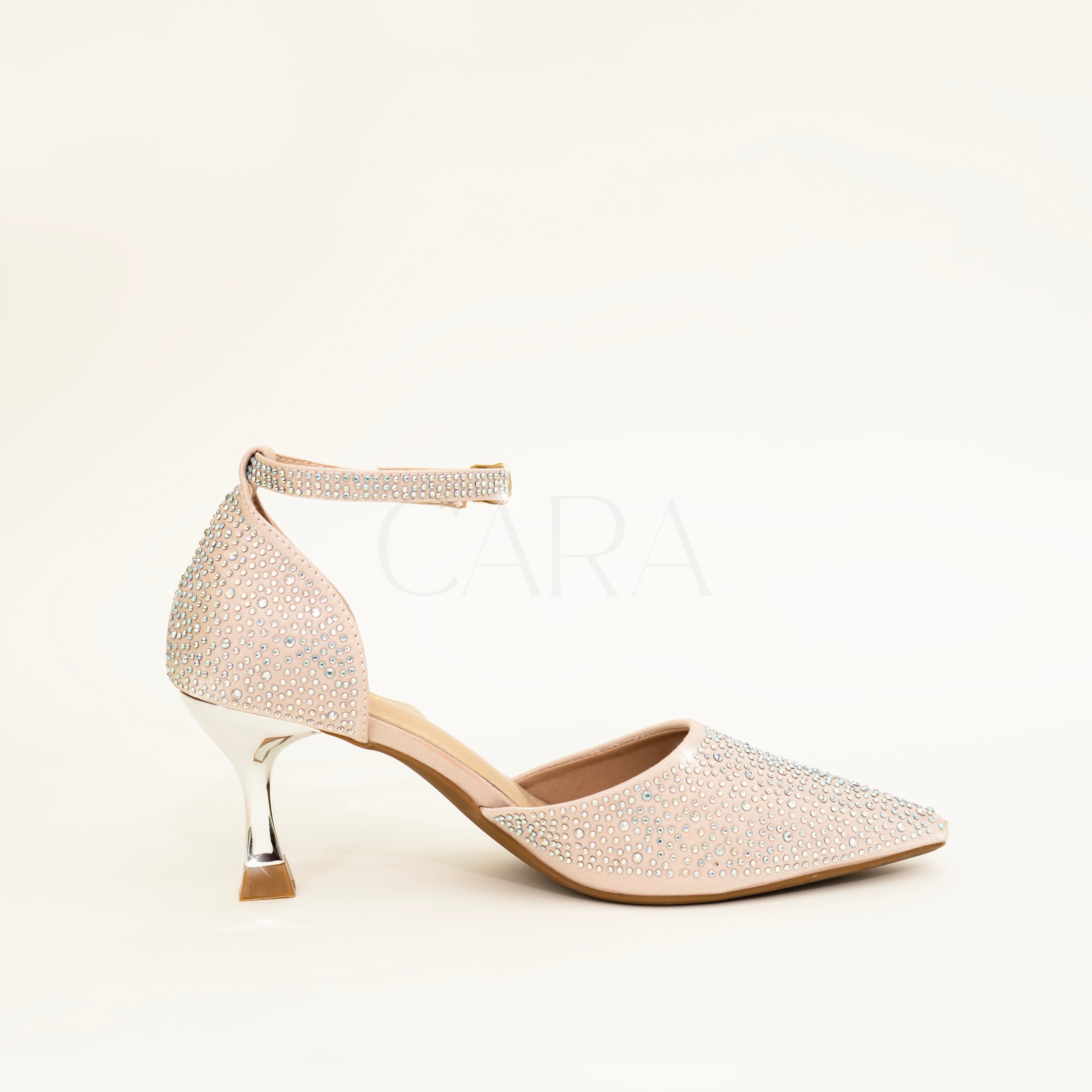 Diamond Studded Rose Gold Ankle Loop Heels