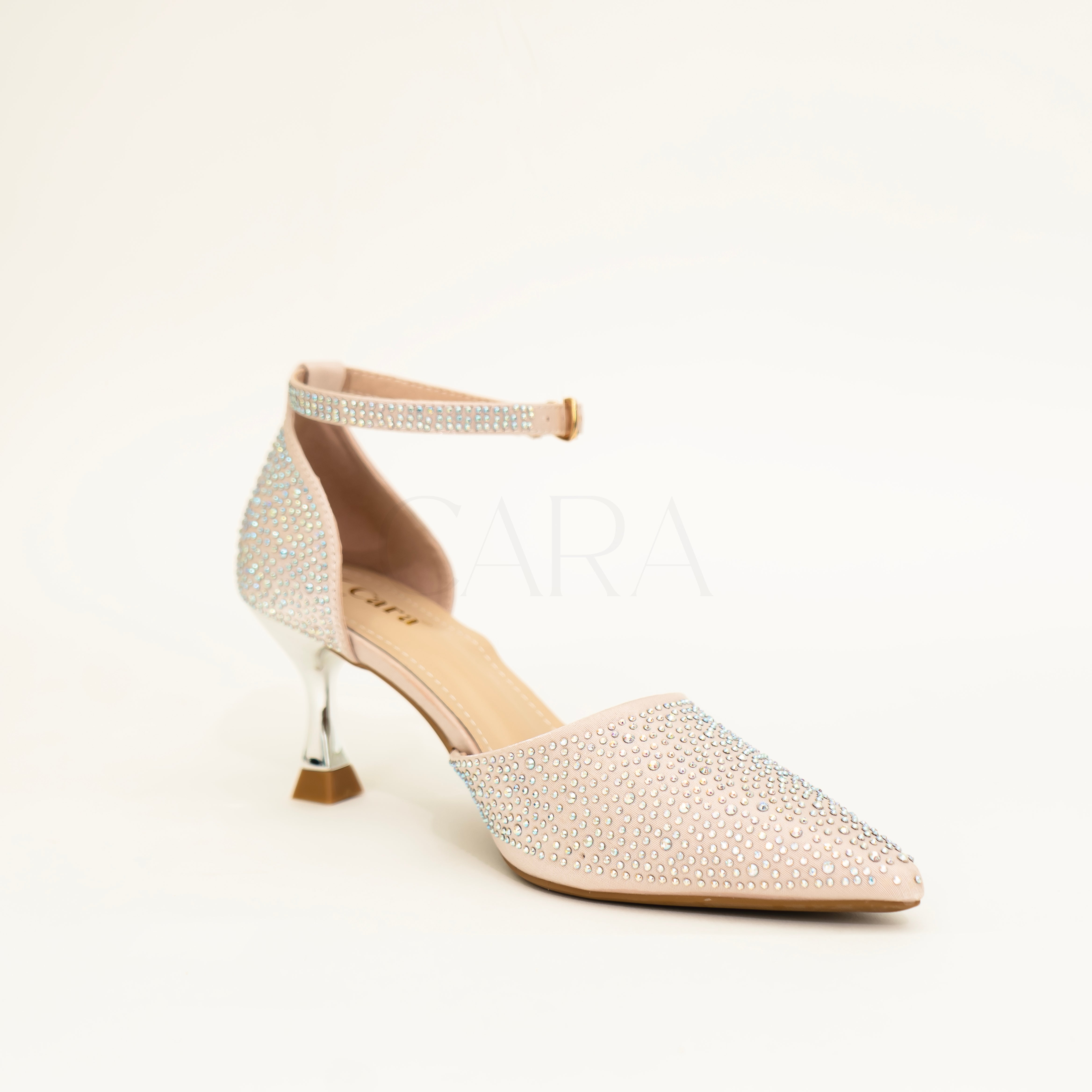 Diamond Studded Rose Gold Ankle Loop Heels