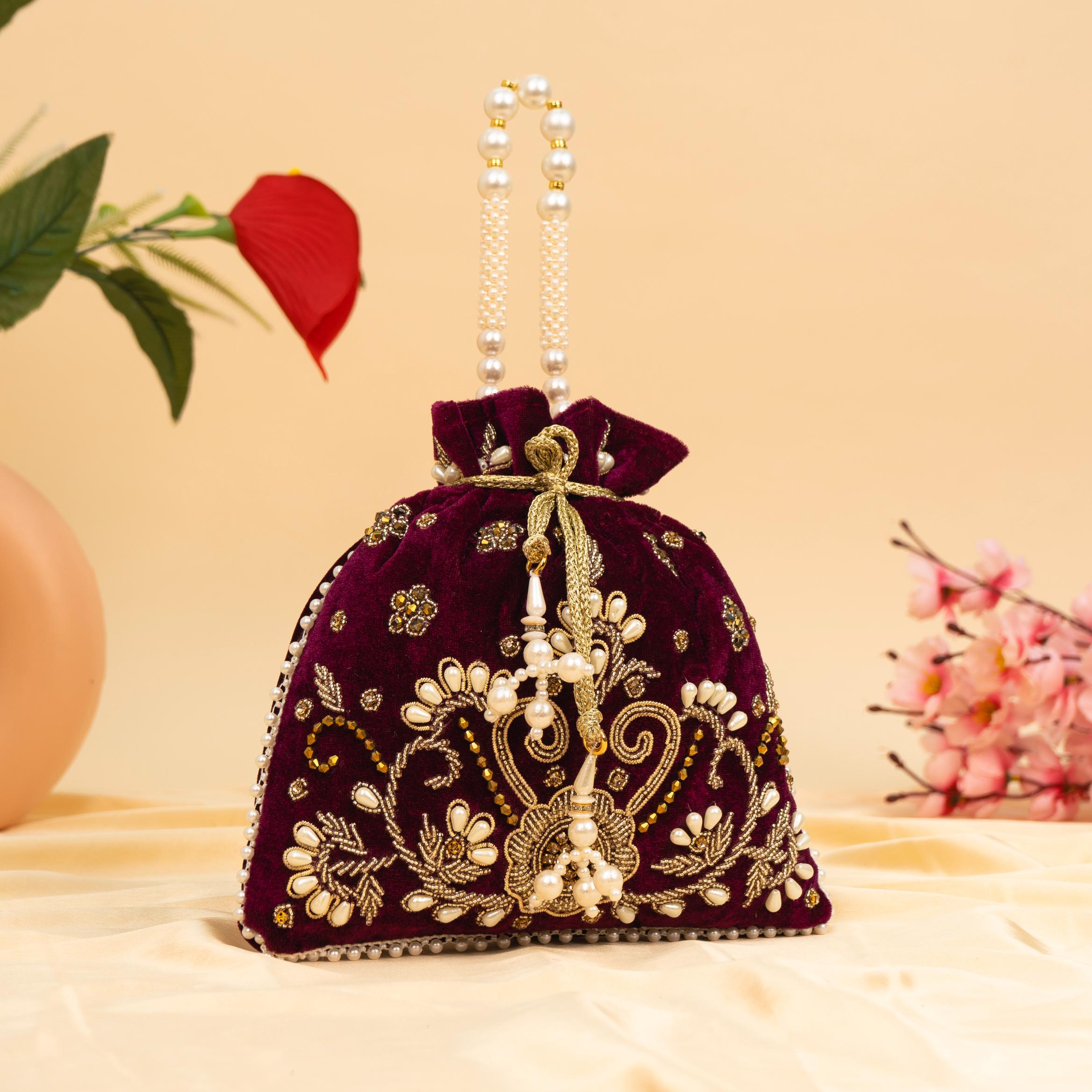 Vibrant Floral Zardosi Potli