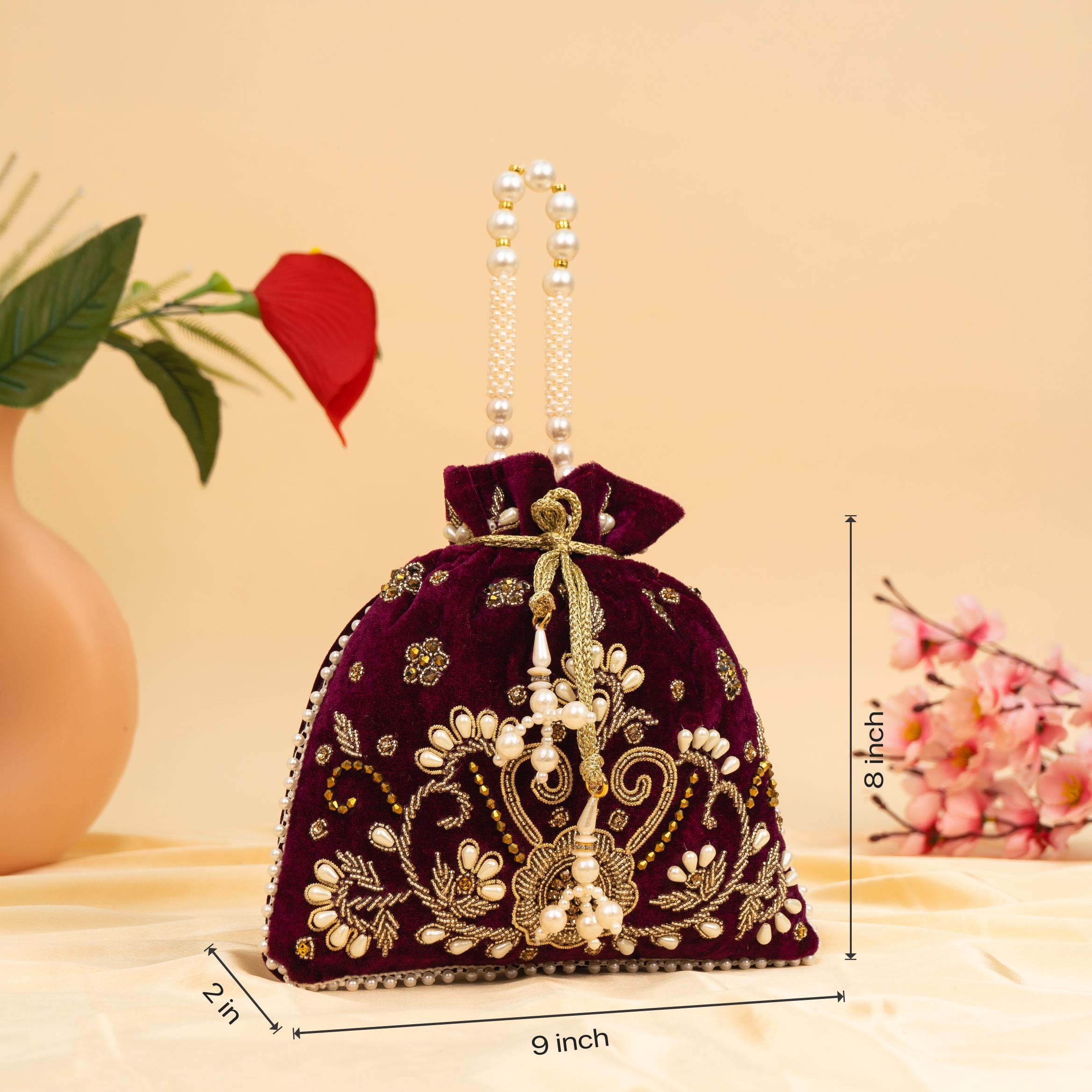 Vibrant Floral Zardosi Potli