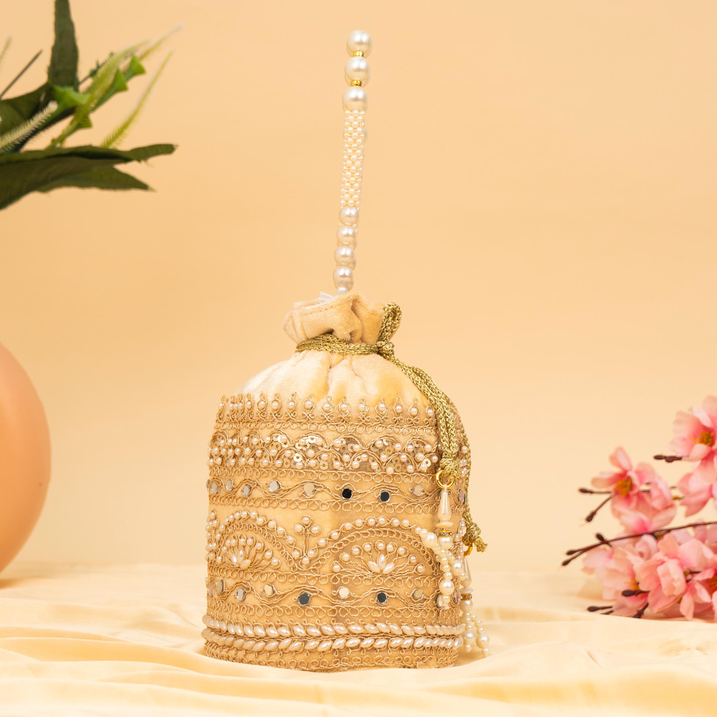 Zari Gold Velvet Potli