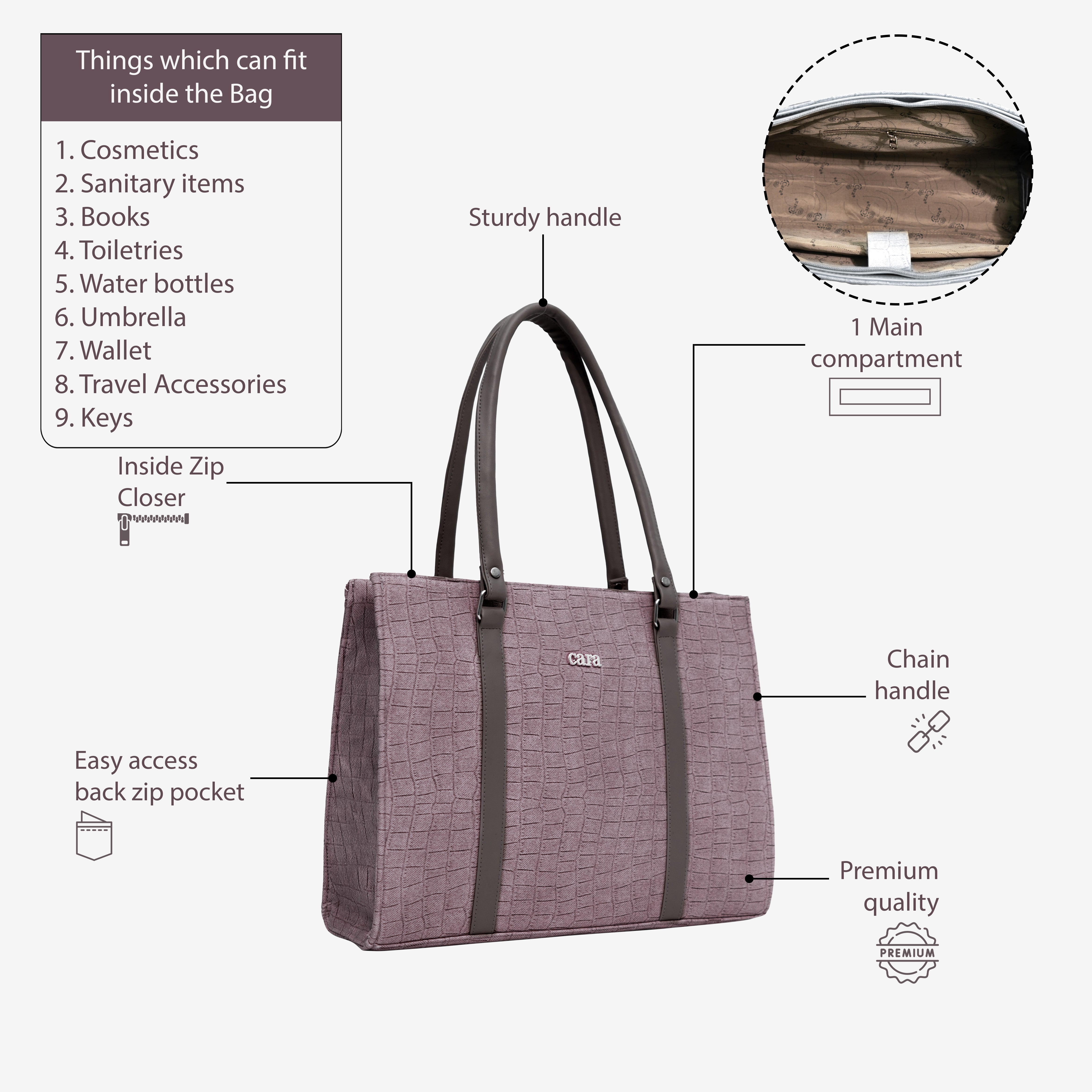 Old lavender Croc Textured Shoulder Bag  I Cara