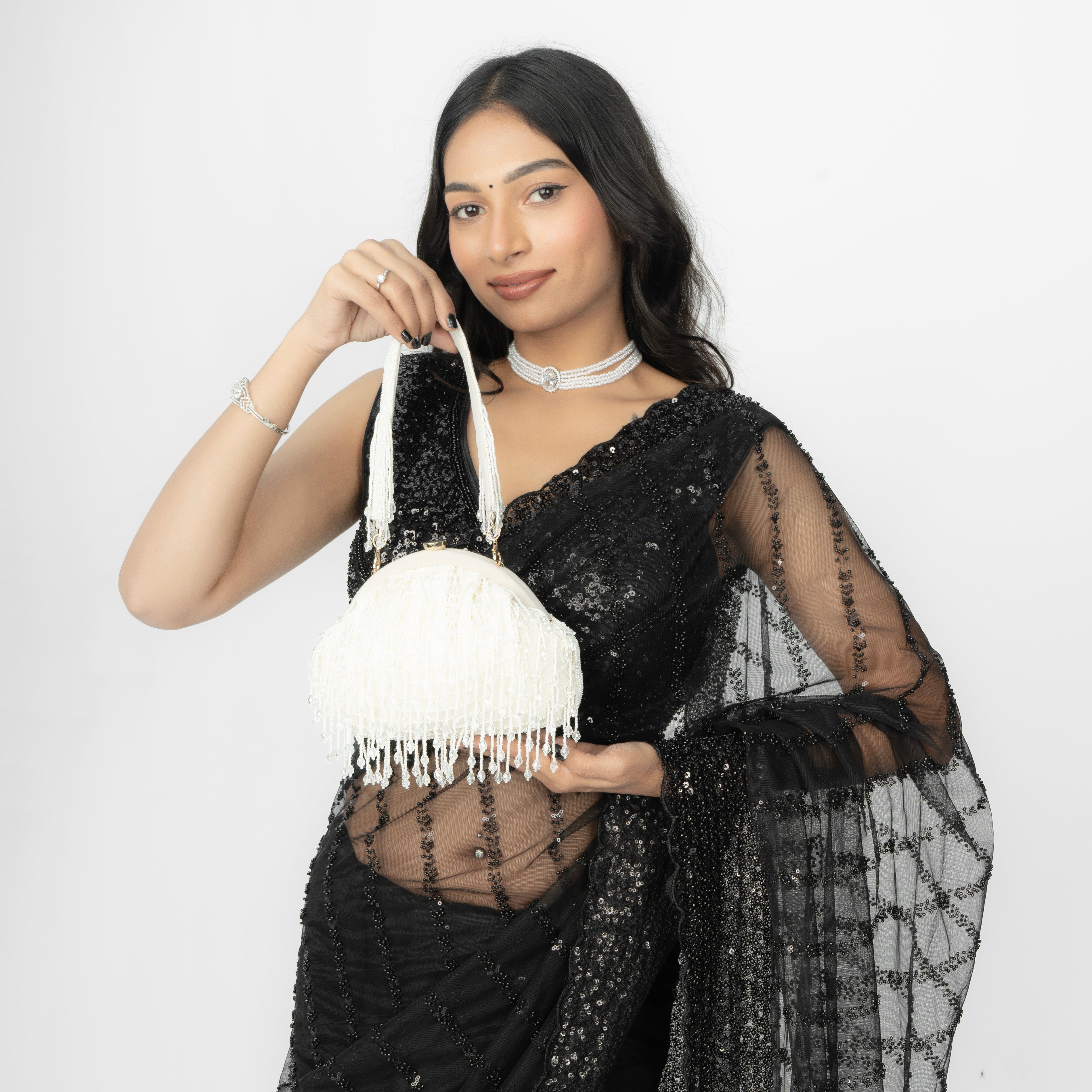 Opulent Pearl Satin Potli