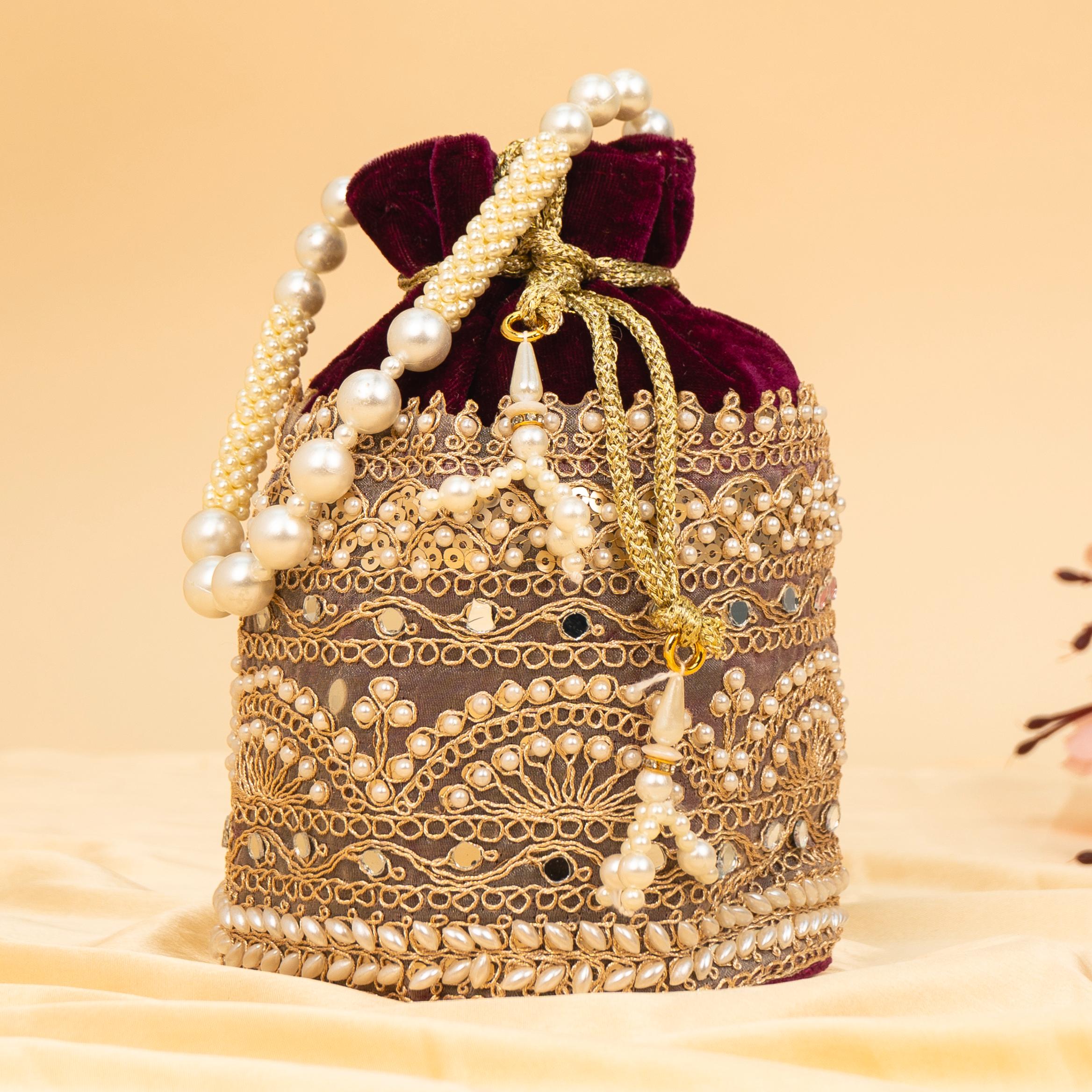 Zari Gold Velvet Potli