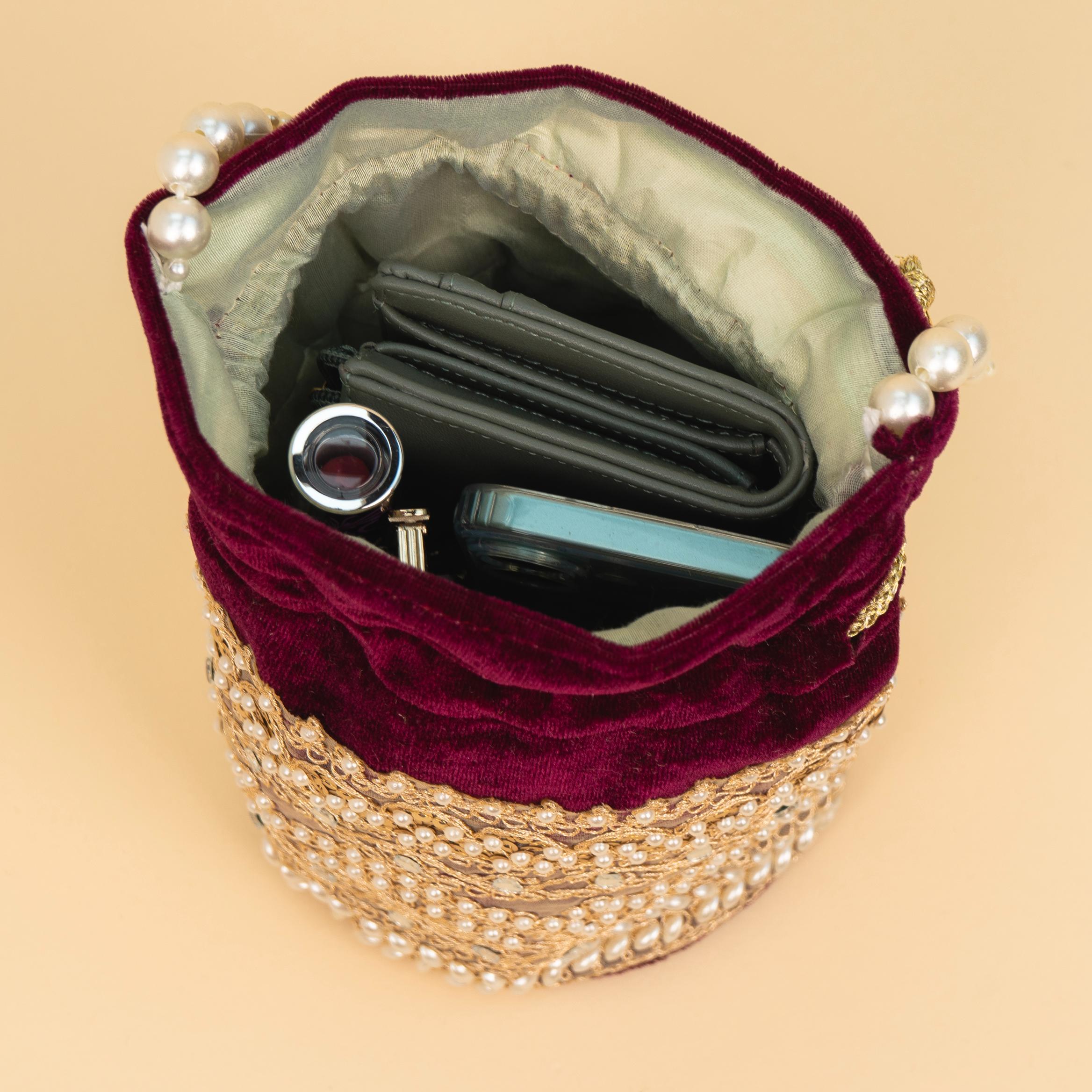 Zari Gold Velvet Potli