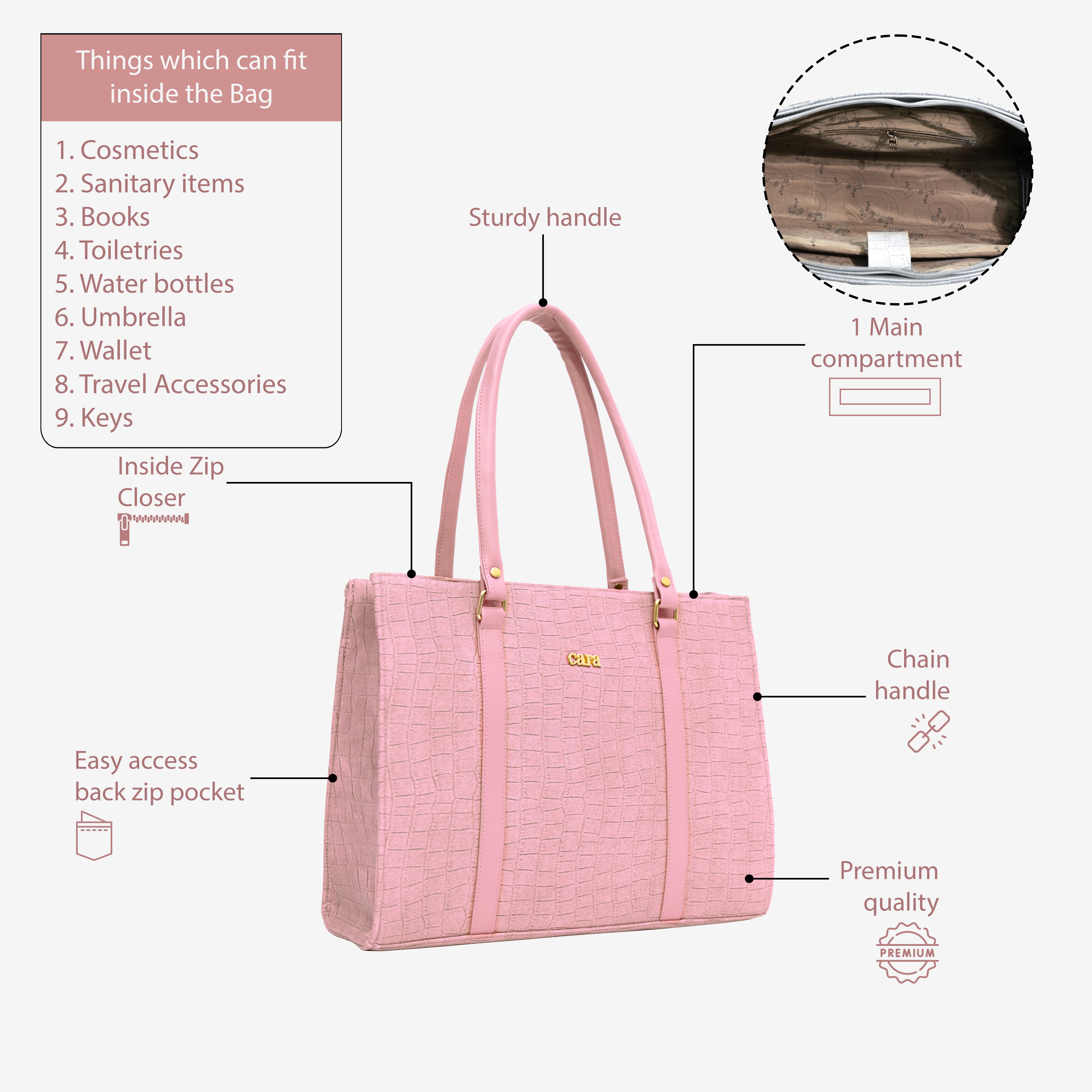 Pink Croc Textured Shoulder Bag  I Cara