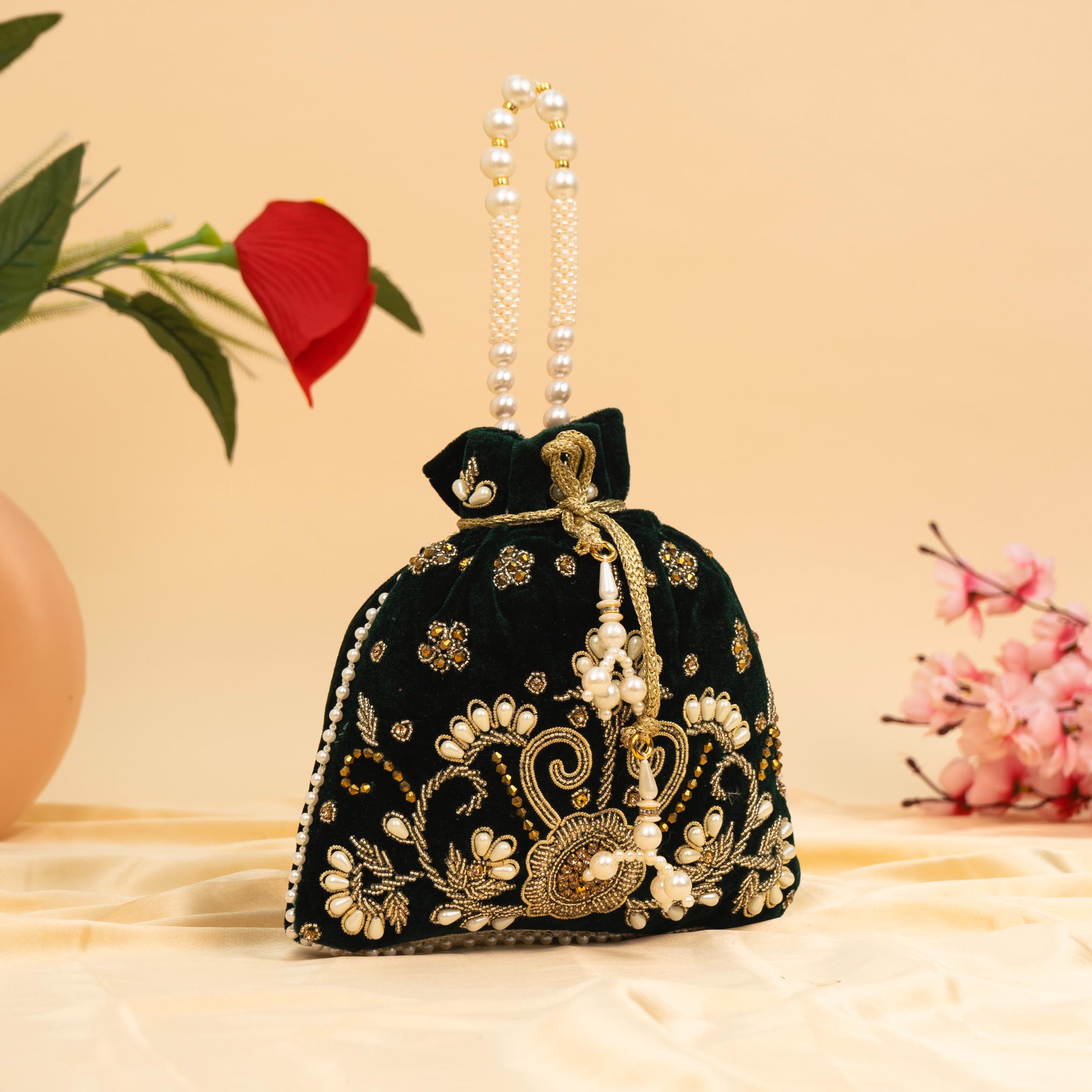 Vibrant Floral Zardosi Potli