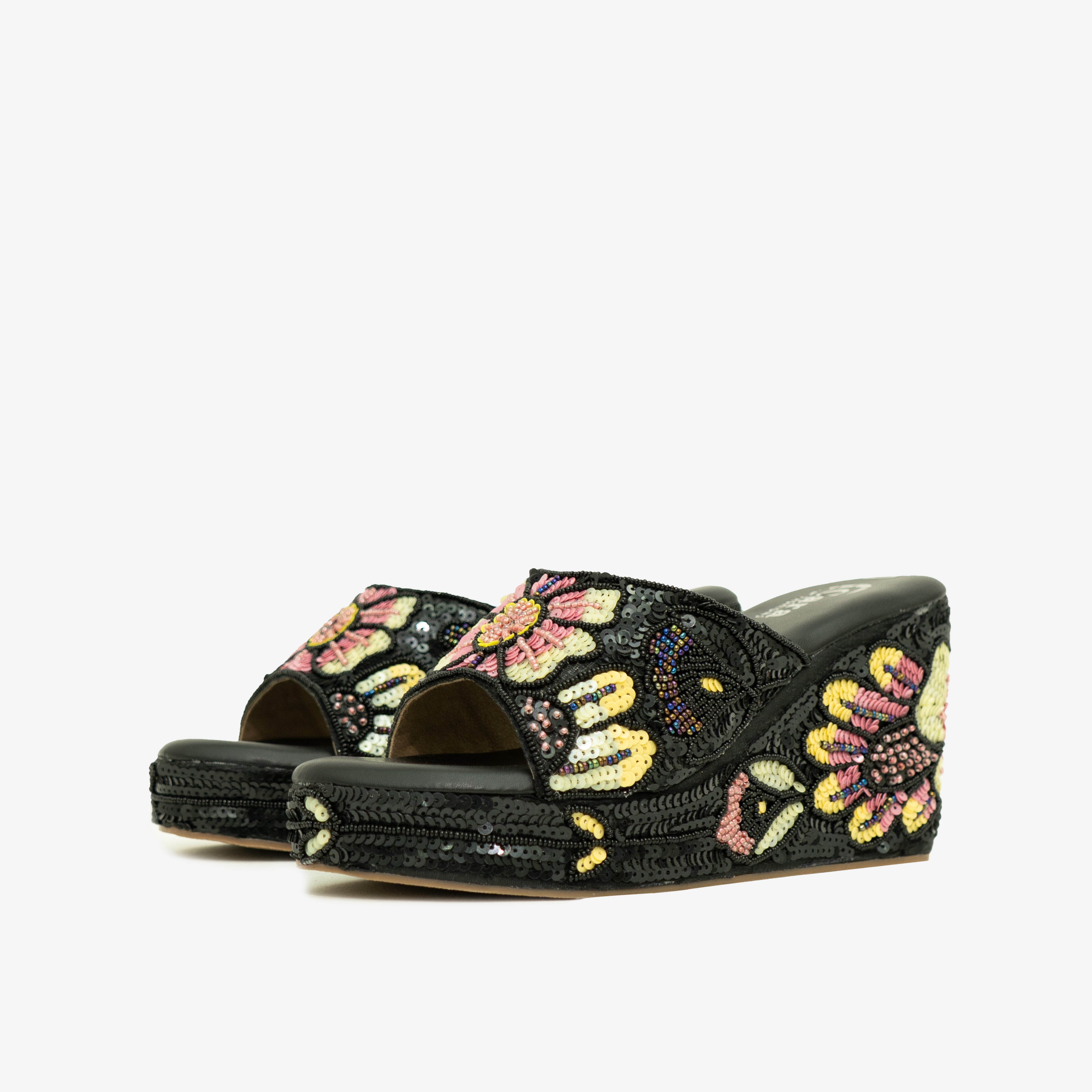 Black Blooming Elegance Wedge  I Cara