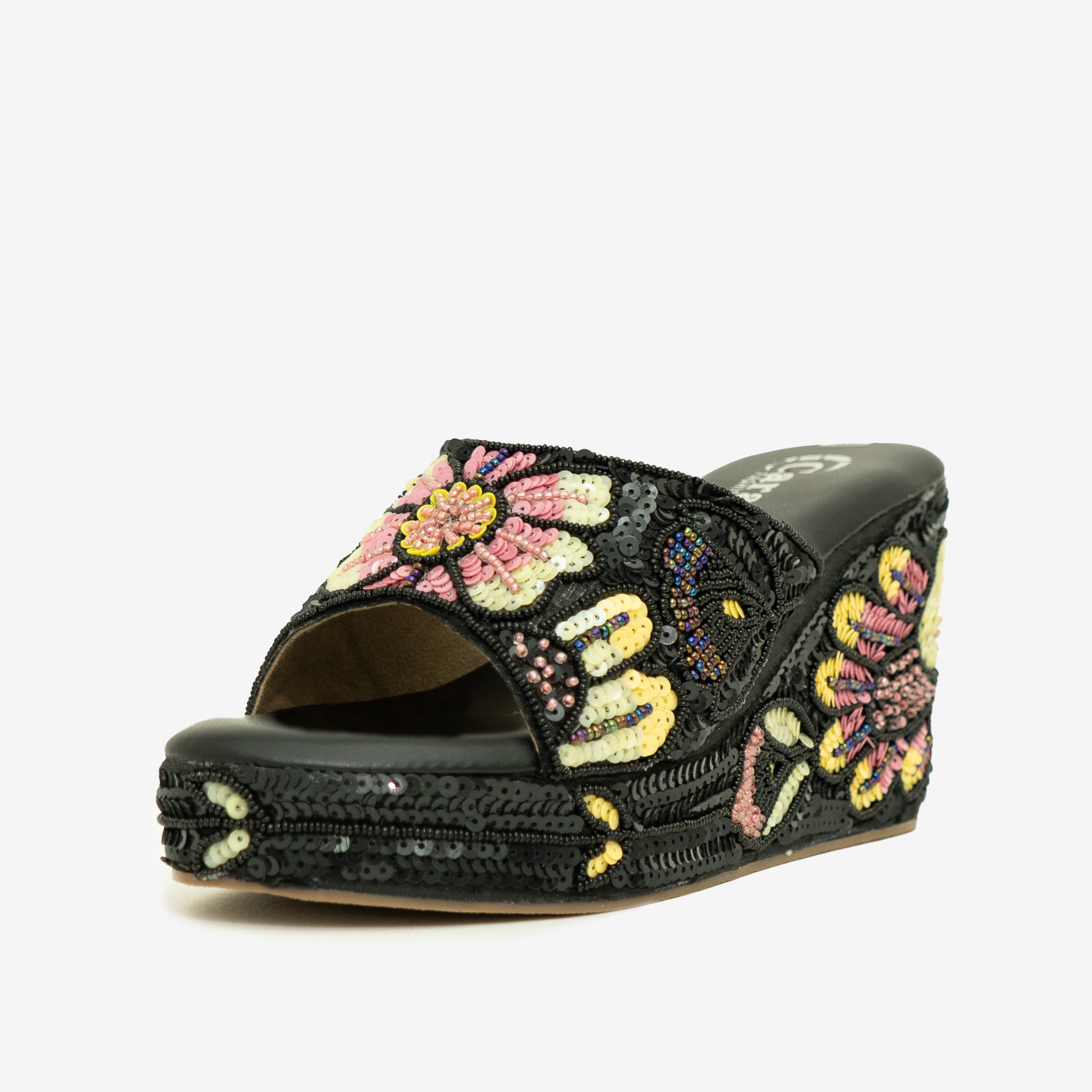 Black Blooming Elegance Wedge  I Cara