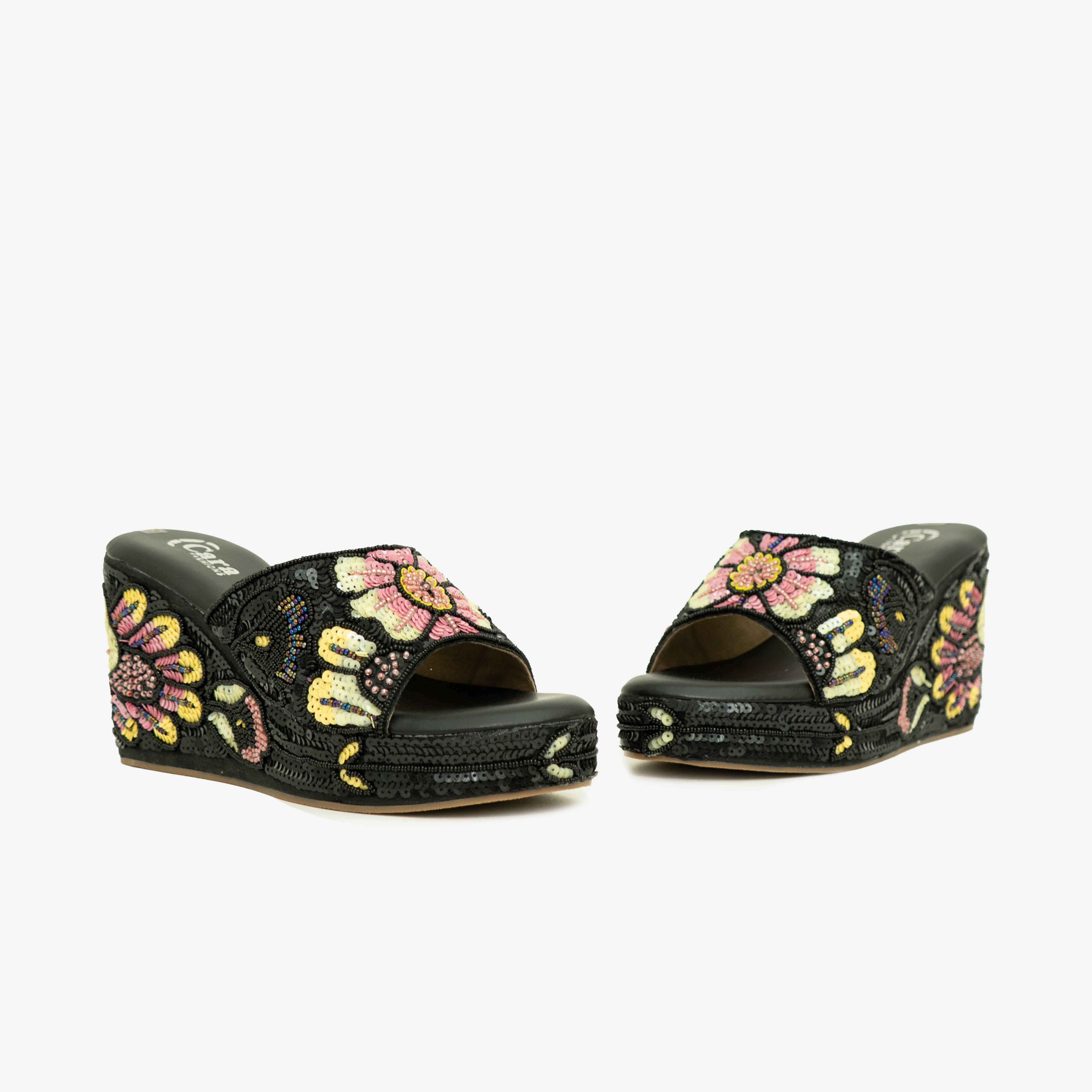 Black Blooming Elegance Wedge  I Cara