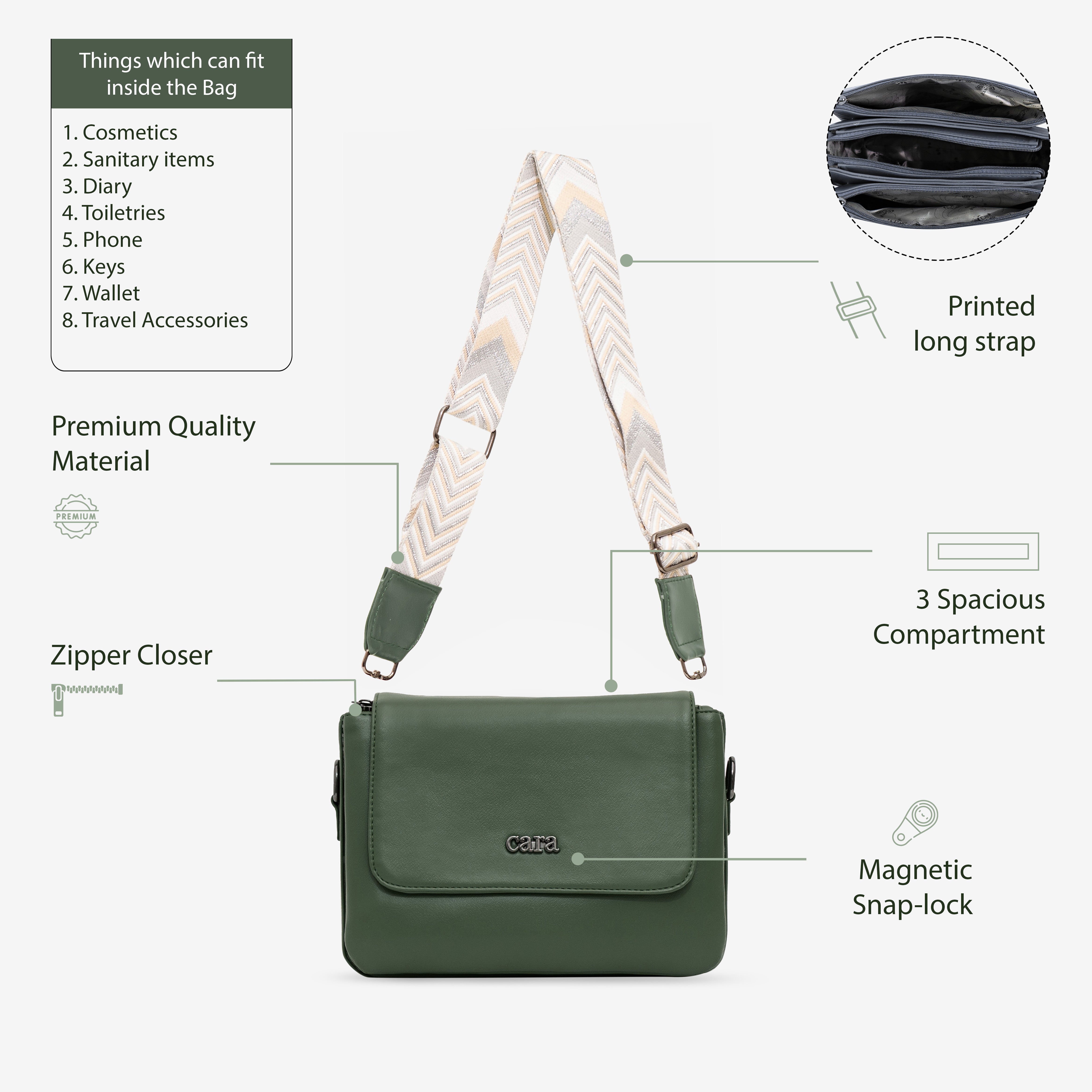 green Casual Catcher  slingbag  | cara