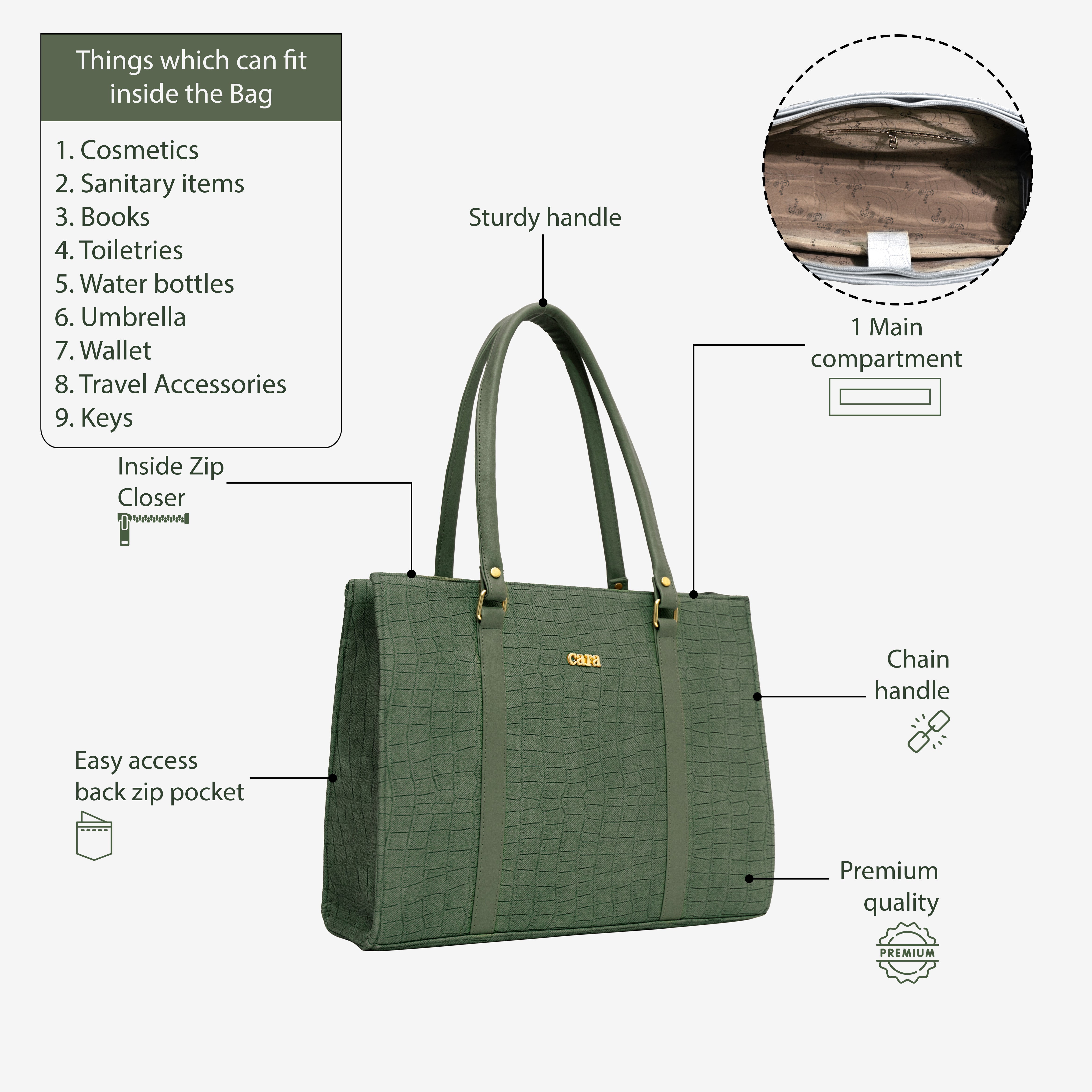 Green Croc Textured Shoulder Bag I Cara