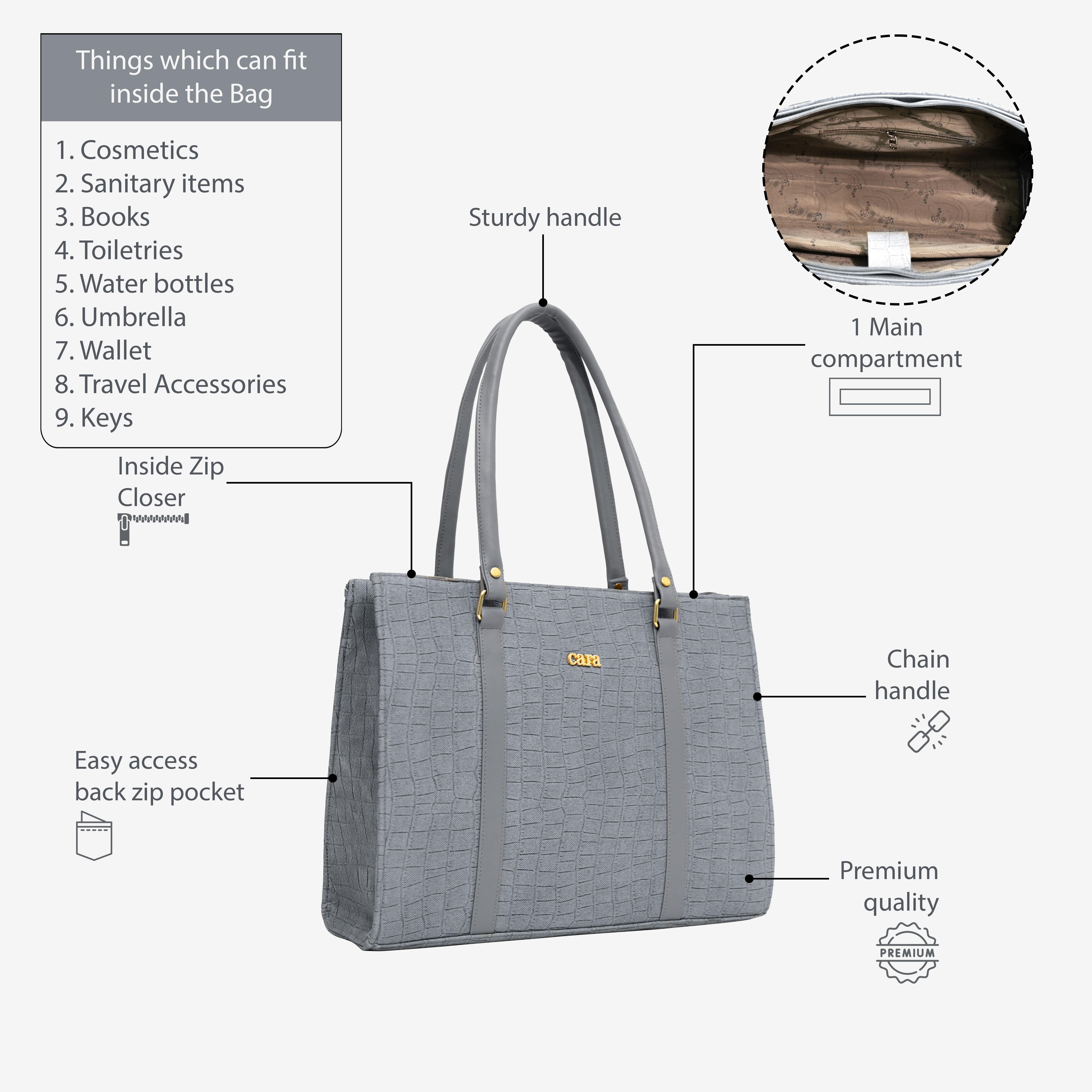 Grey Croc Textured Shoulder Bag I Cara