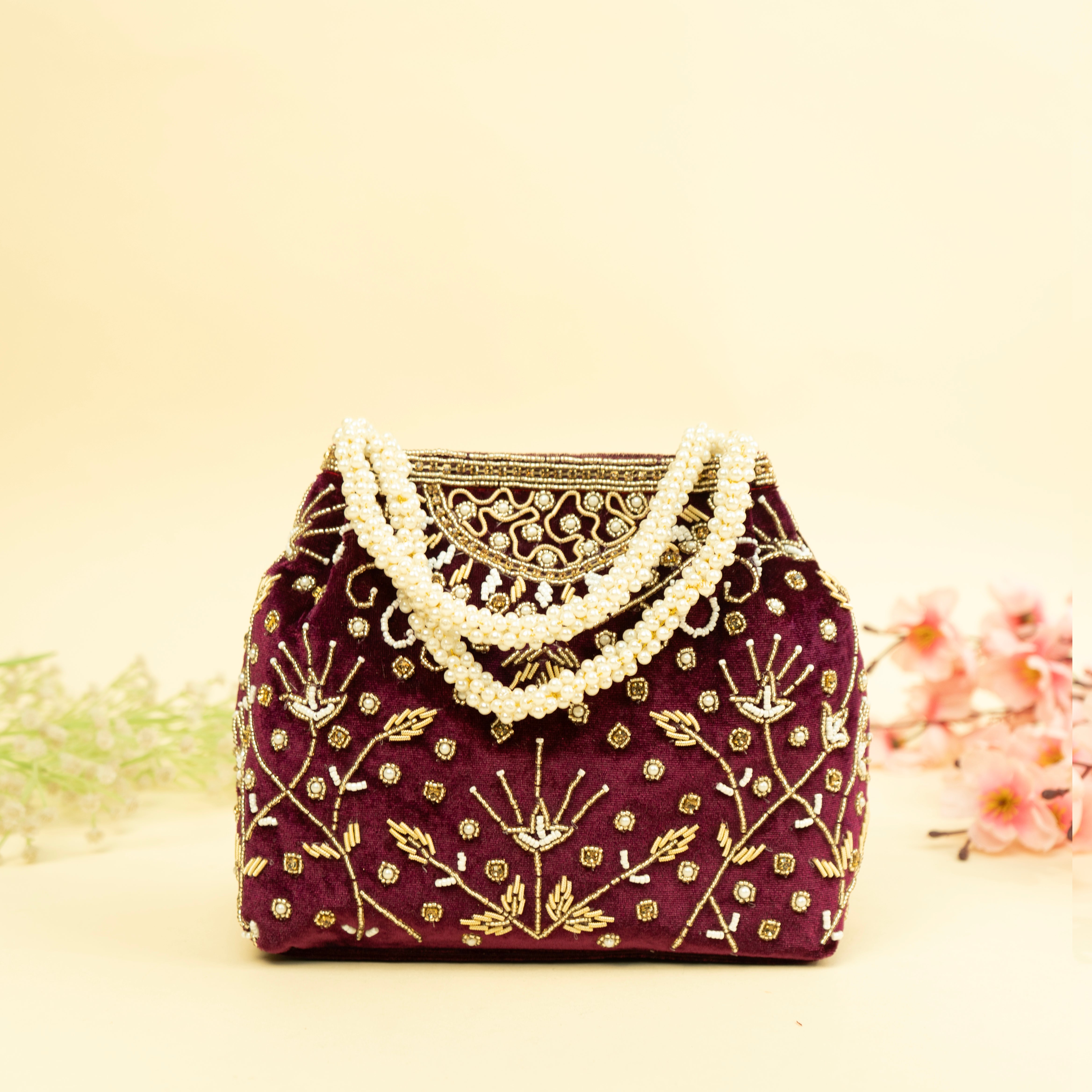 Bridal Pearlstone Velvet Potli