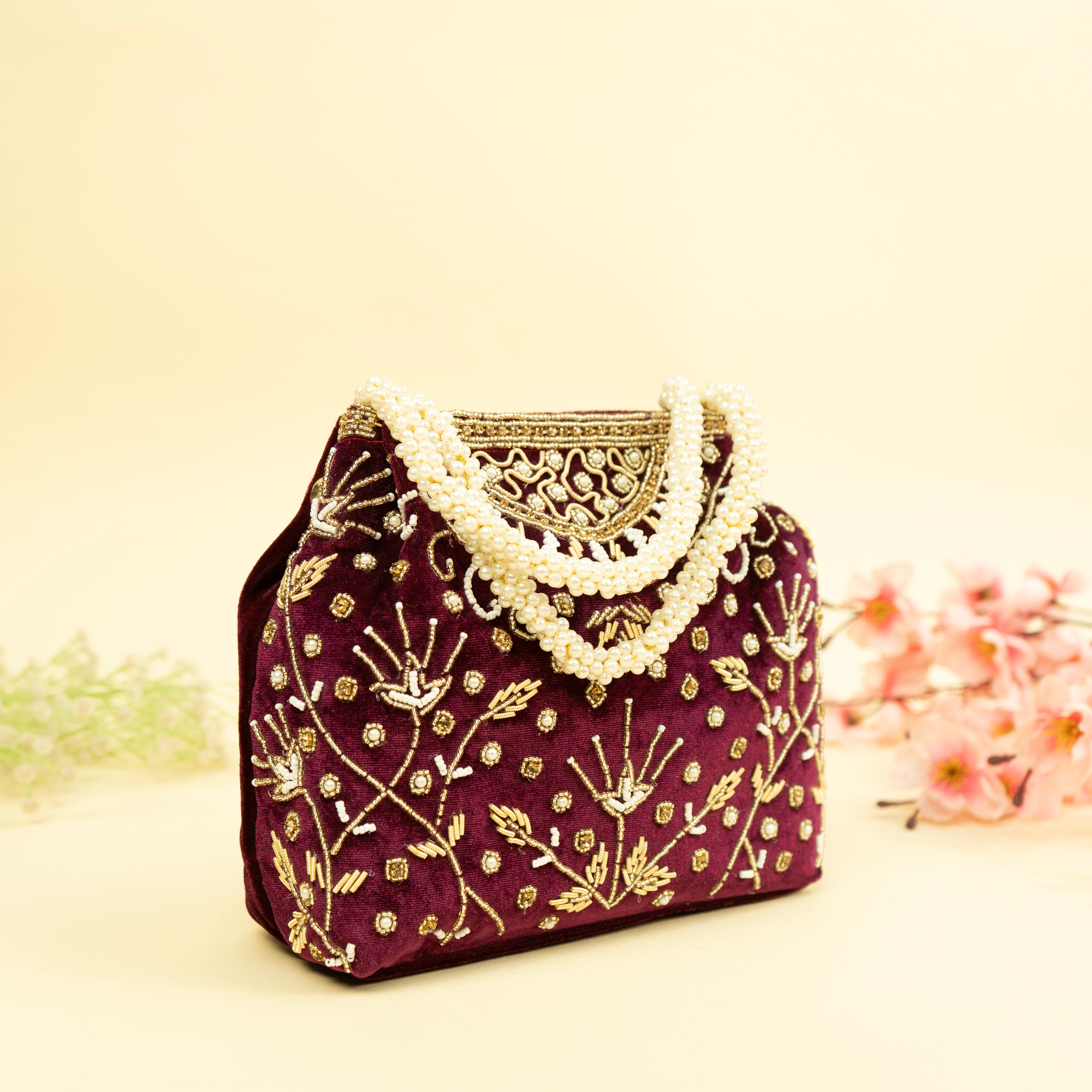 Bridal Pearlstone Velvet Potli