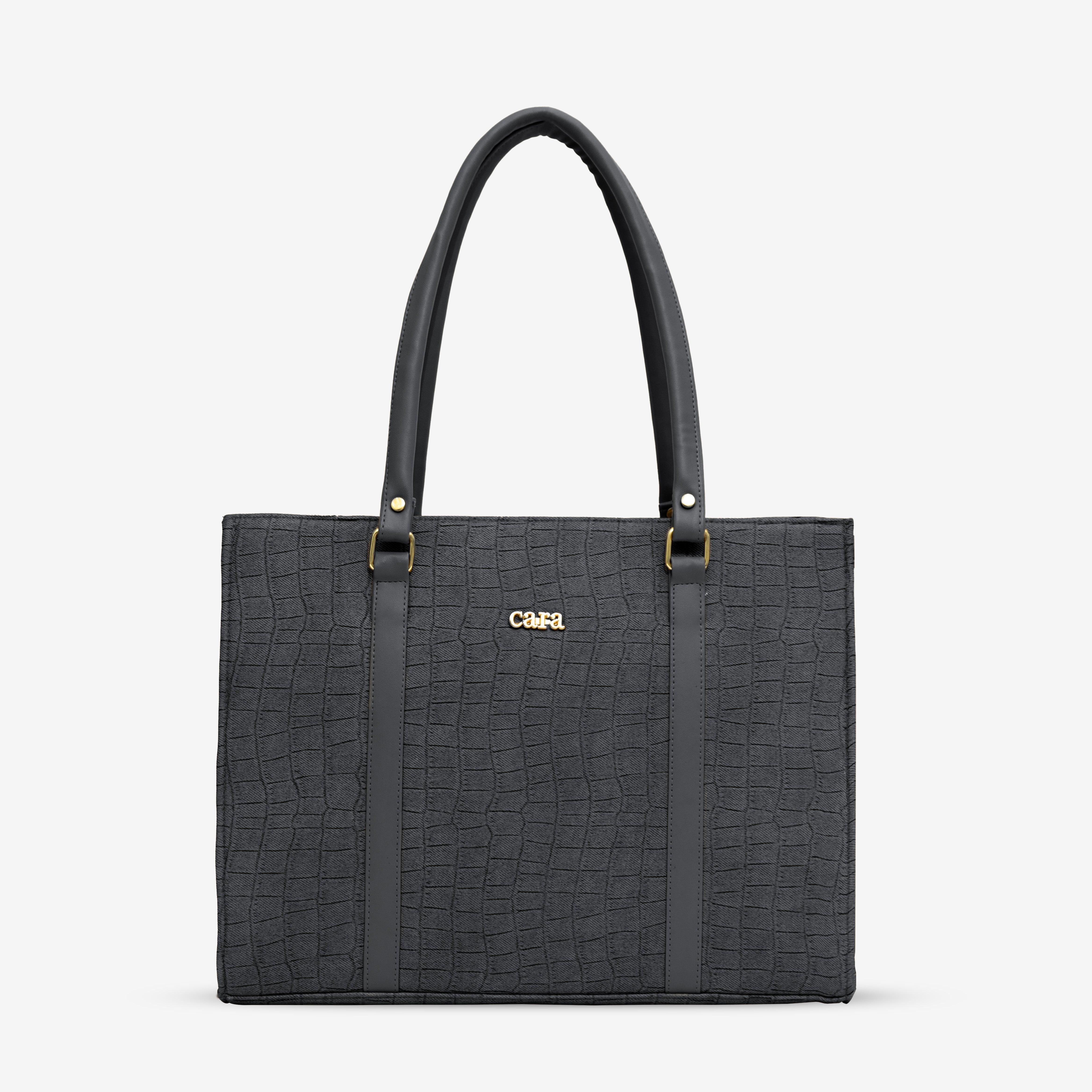 Black Croc Textured Shoulder Bag I Cara