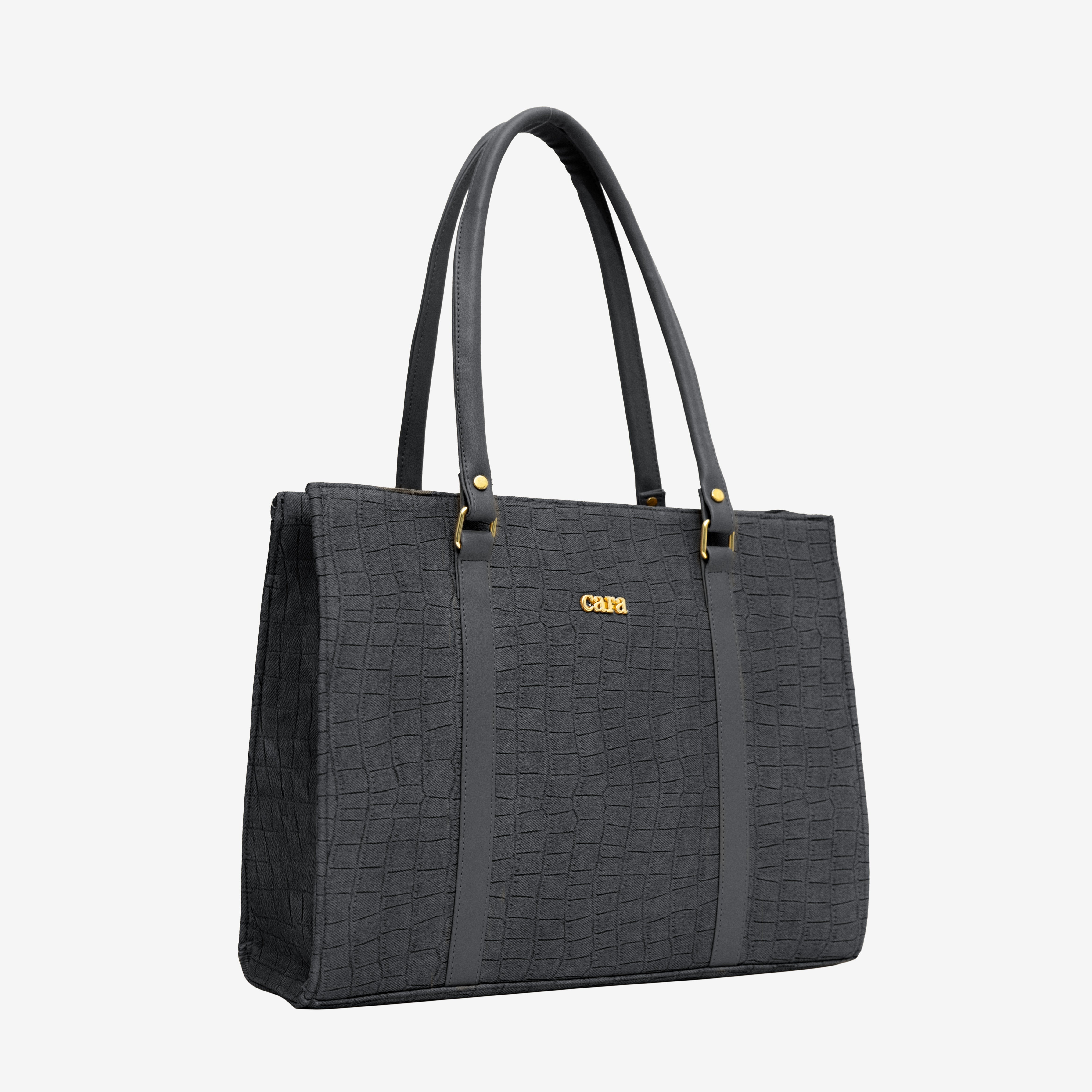 Black Croc Textured Shoulder Bag I Cara