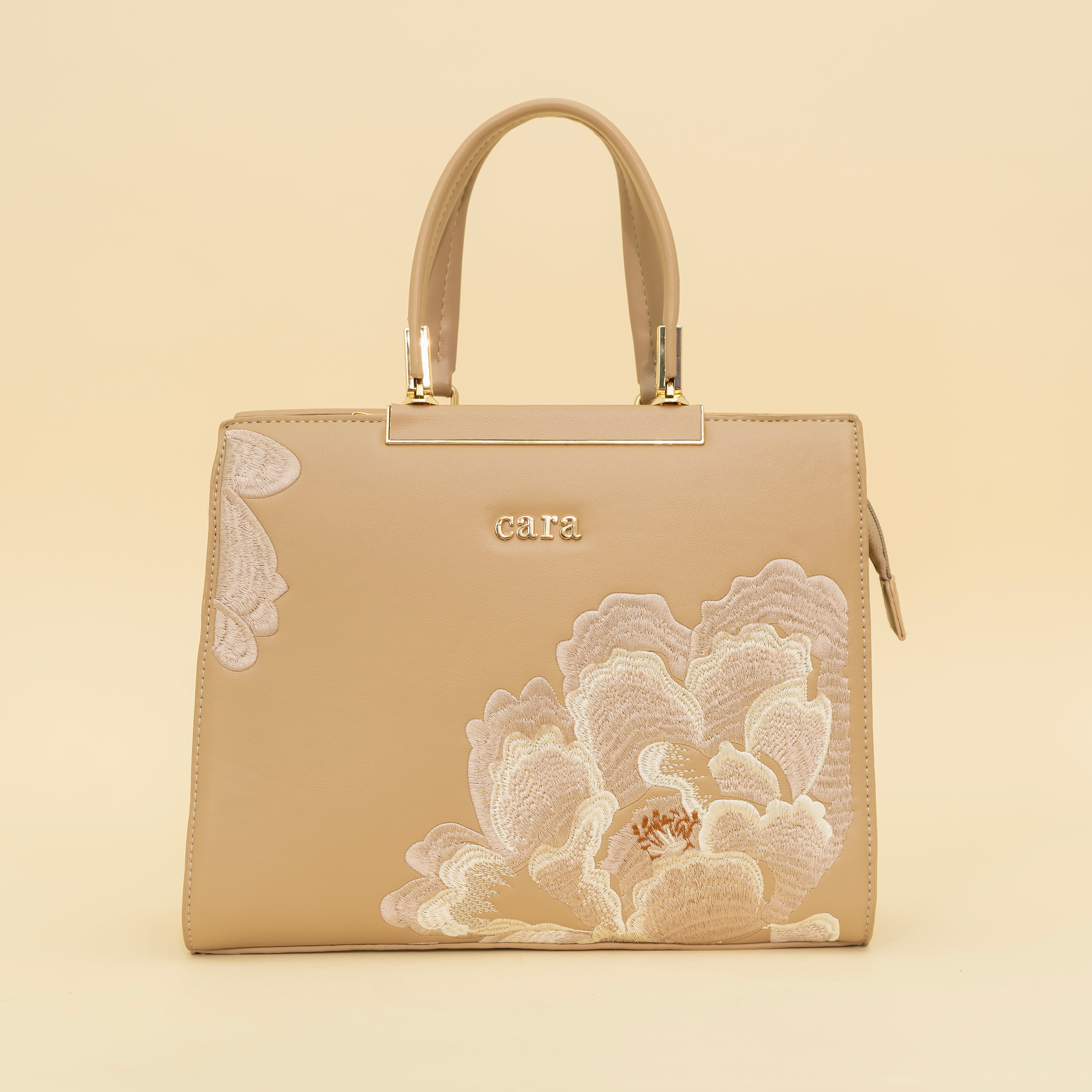 Tan Brown Floral Flourish handbag I  cara