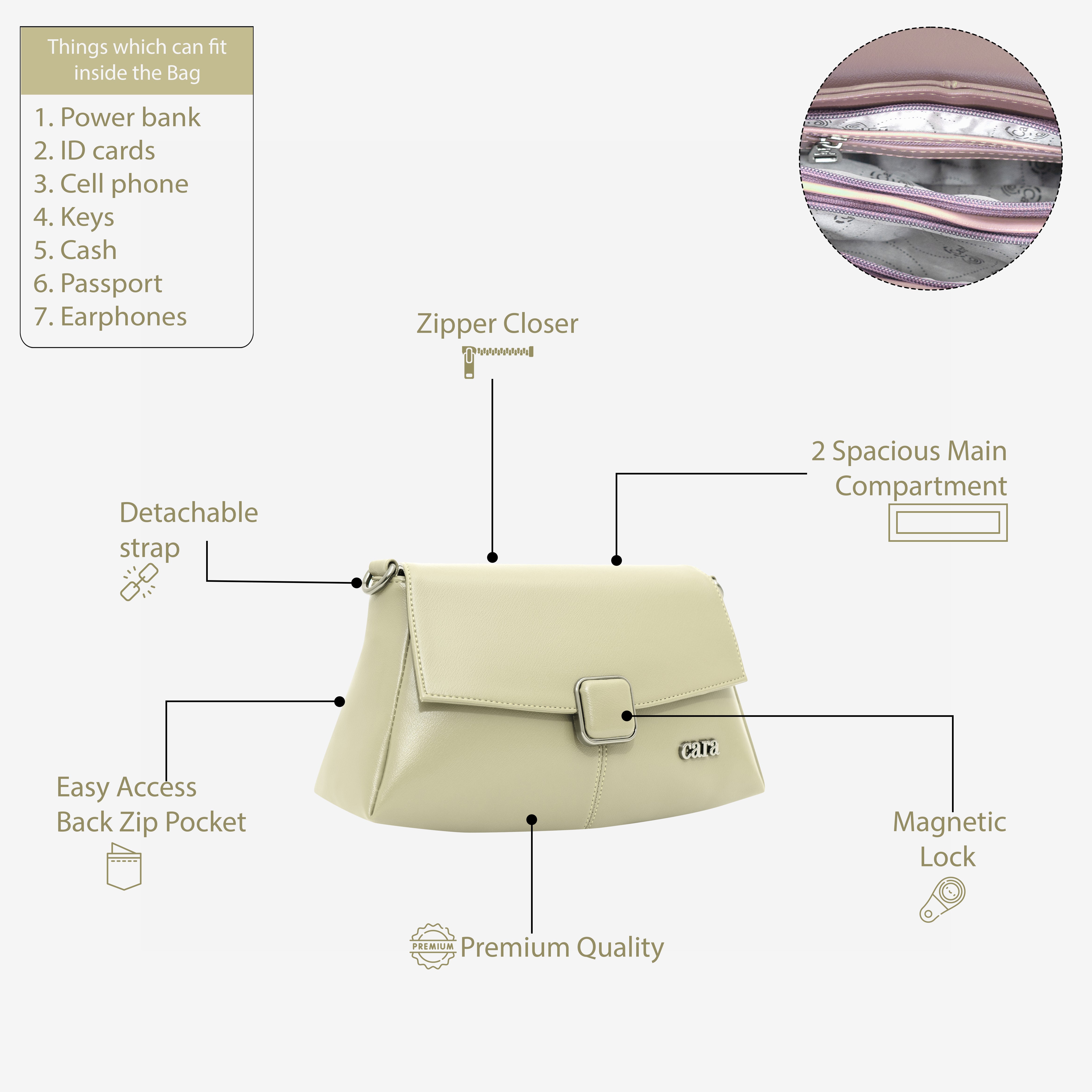 beige Modish carry sling bag I CARA