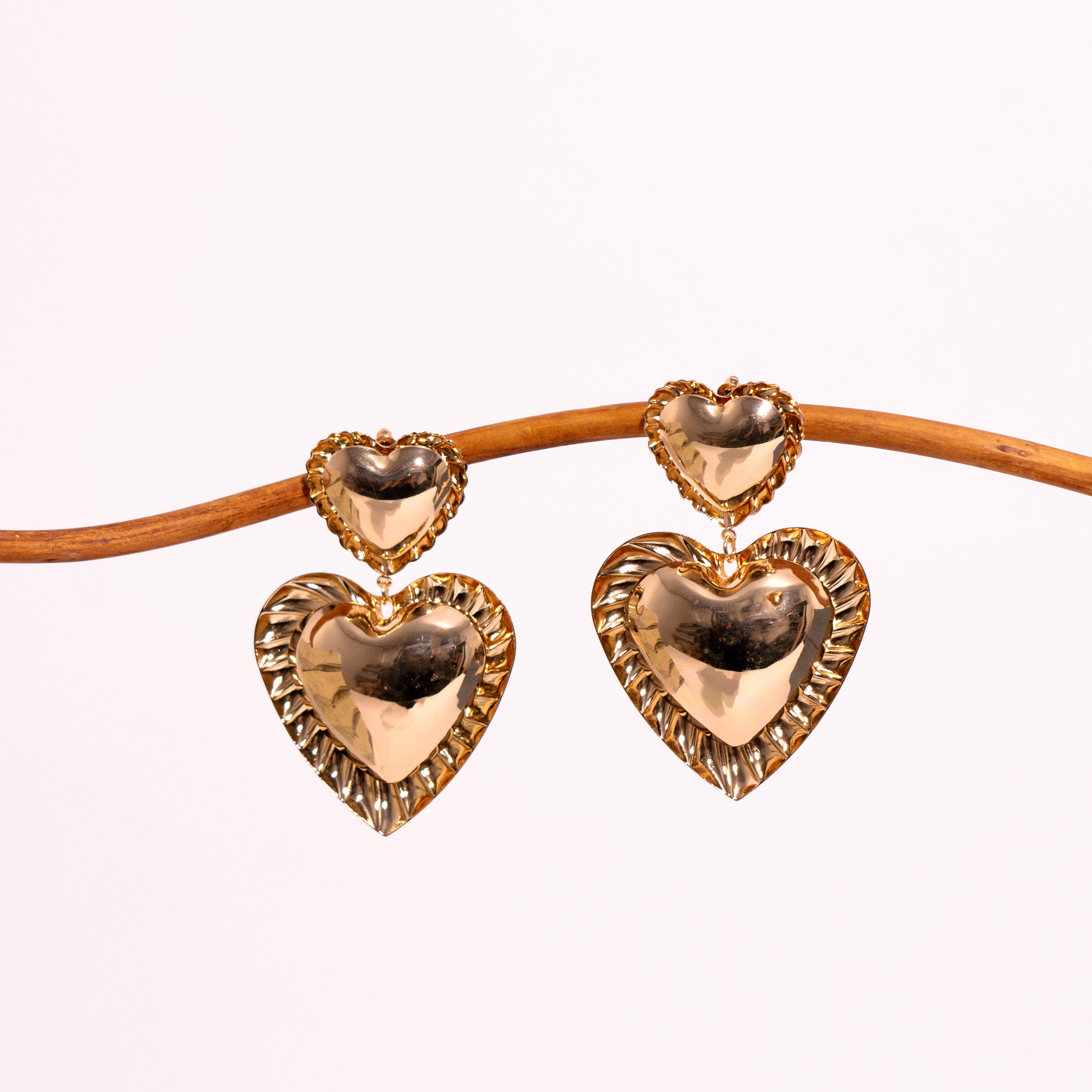 Golden Heart Drops Earrings