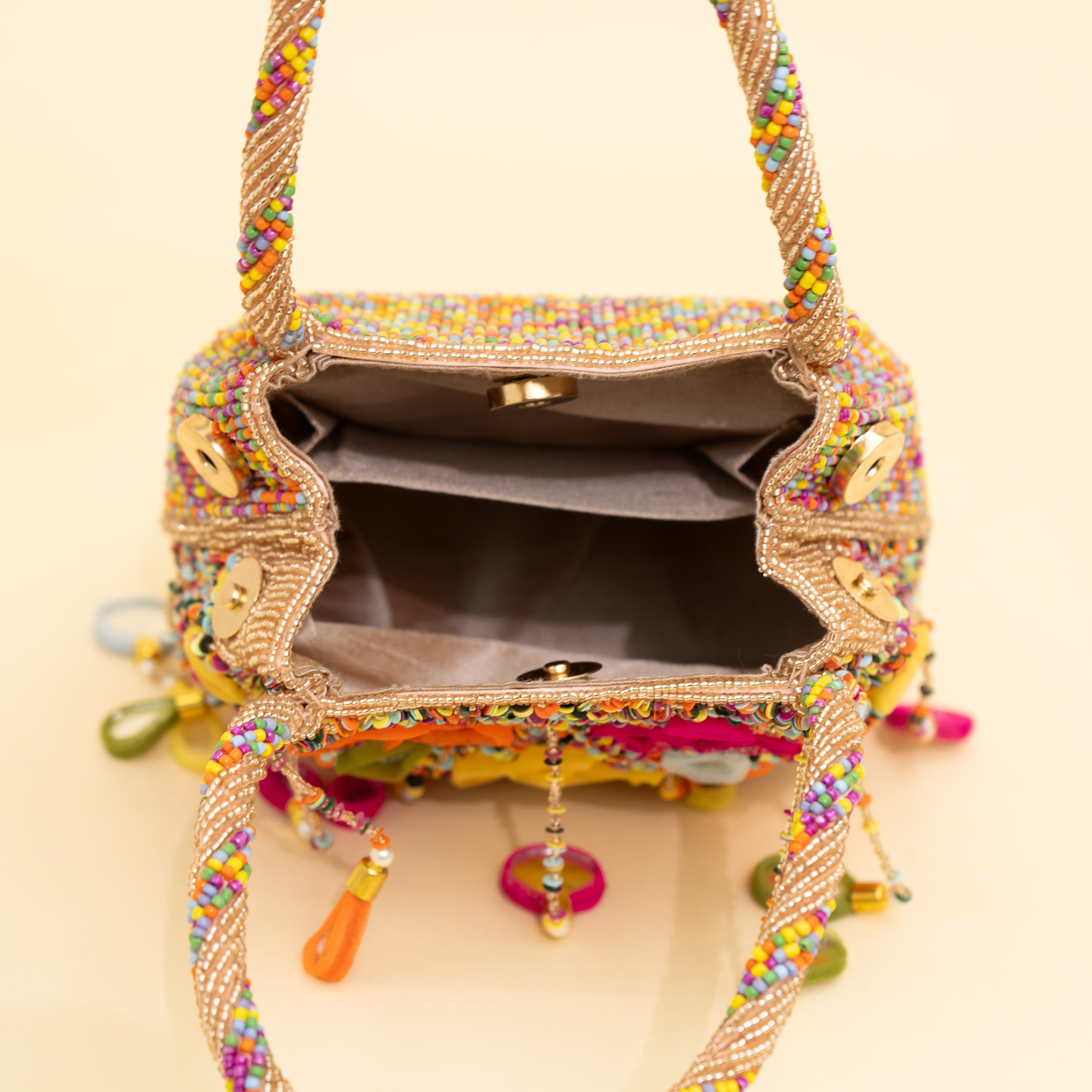 Silver Multicoloured Embellished Heavy Mirror Work Potli