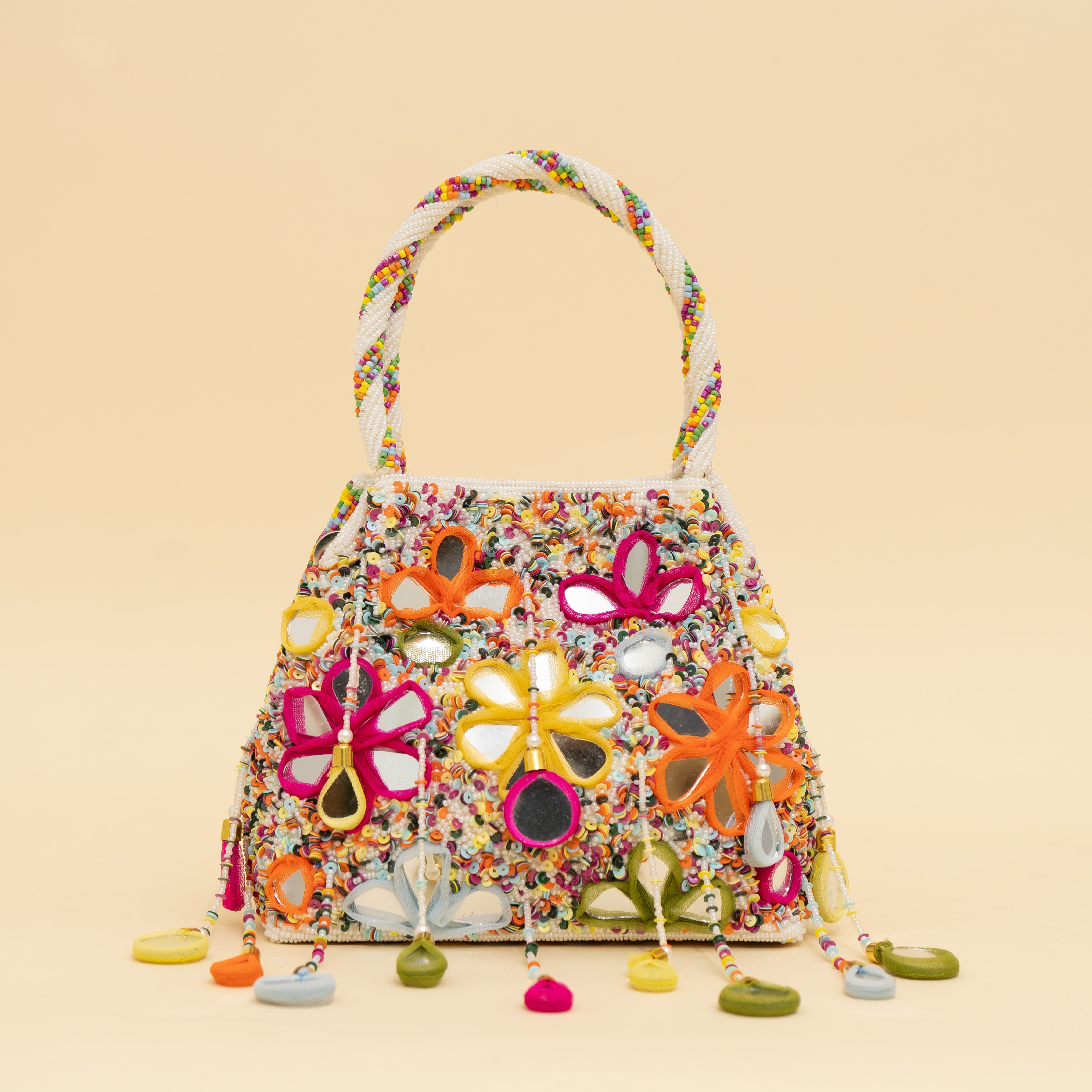 Multicoloured Embellished Heavy Mirror Work Potli