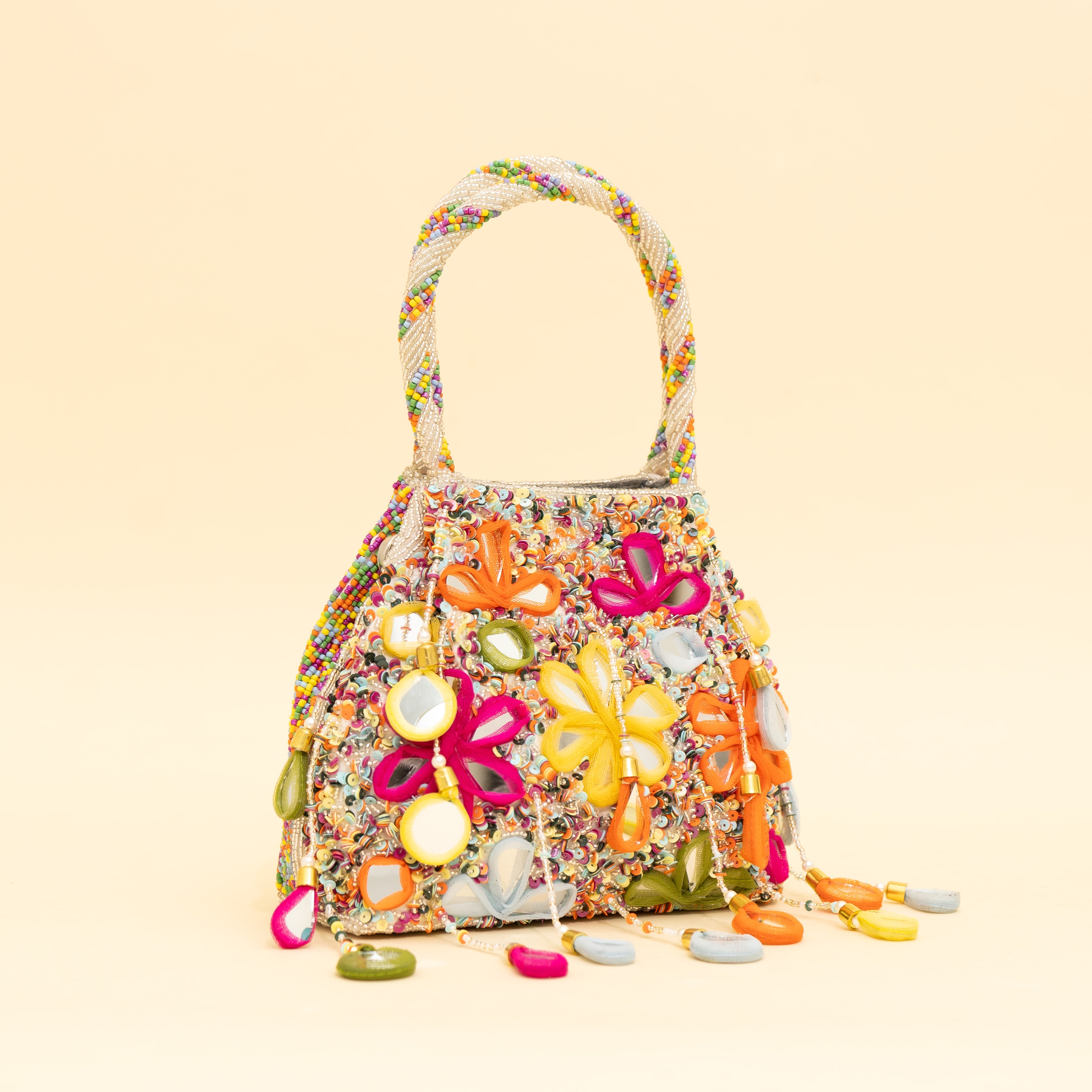 Multicoloured Embellished Heavy Mirror Work Potli