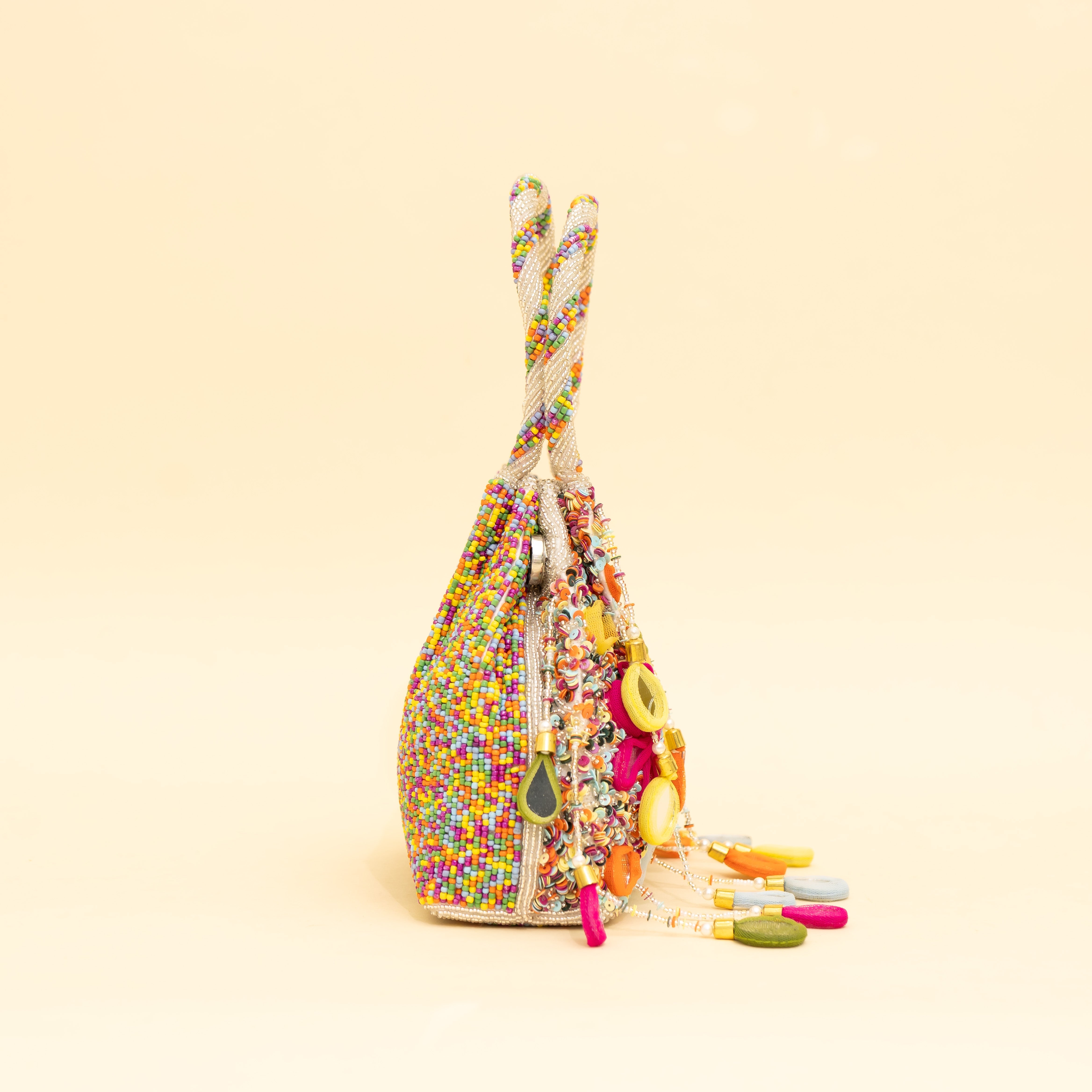 Multicoloured Embellished Heavy Mirror Work Potli