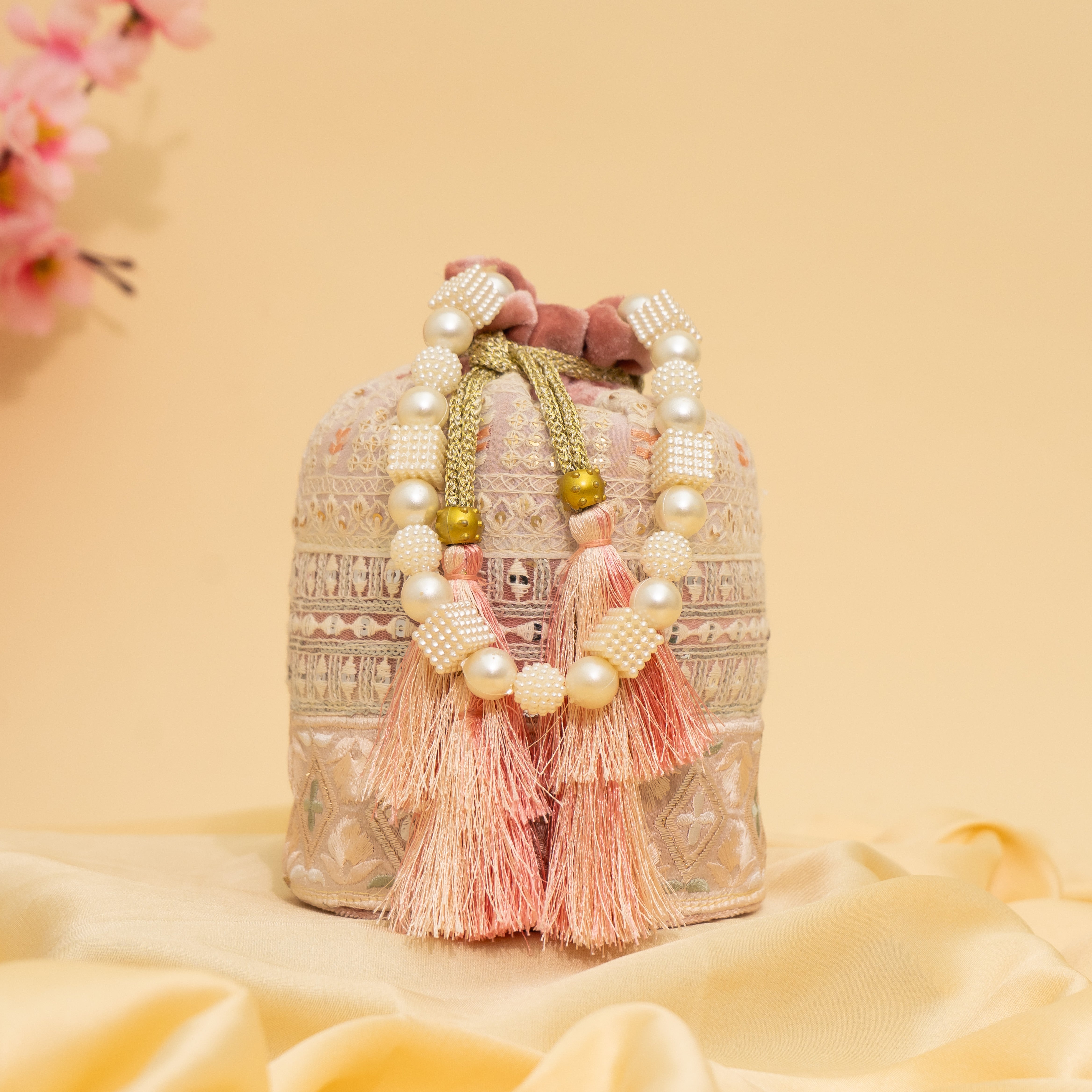 Peach Embroidery Bliss Potli