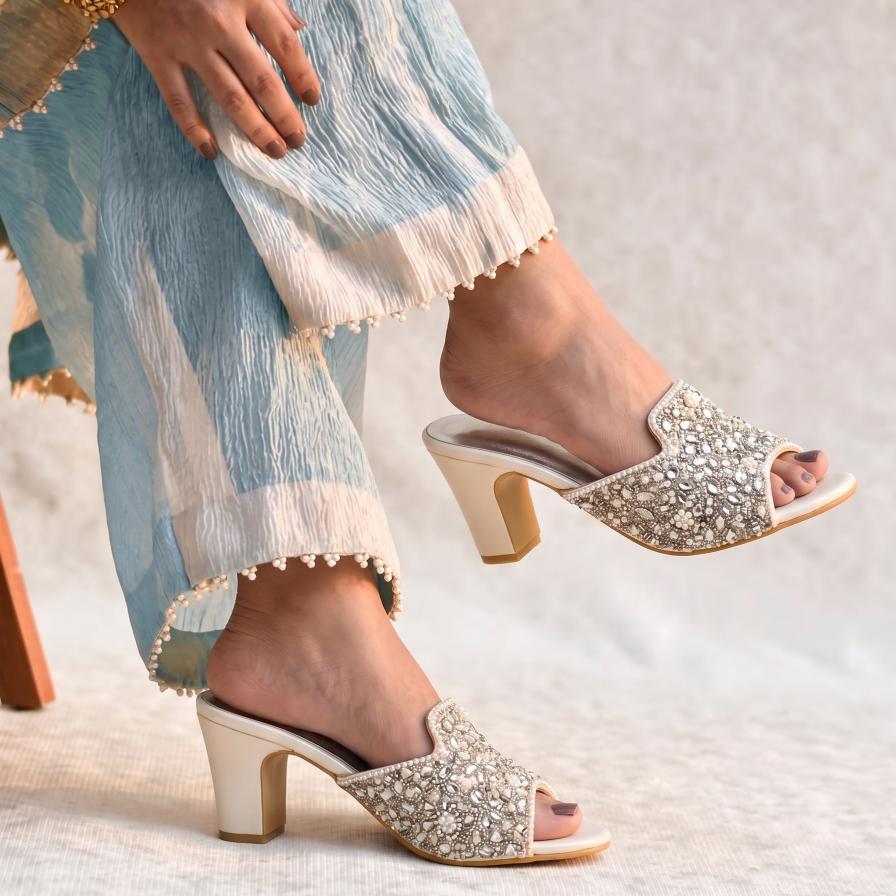 Shimmer Embroidery Heels