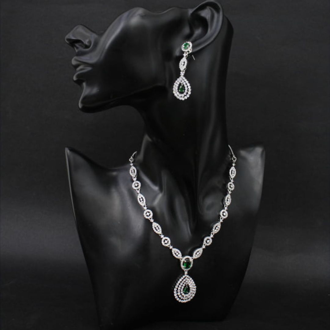 Plated Diamond-Studded Necklace & Earrings Set