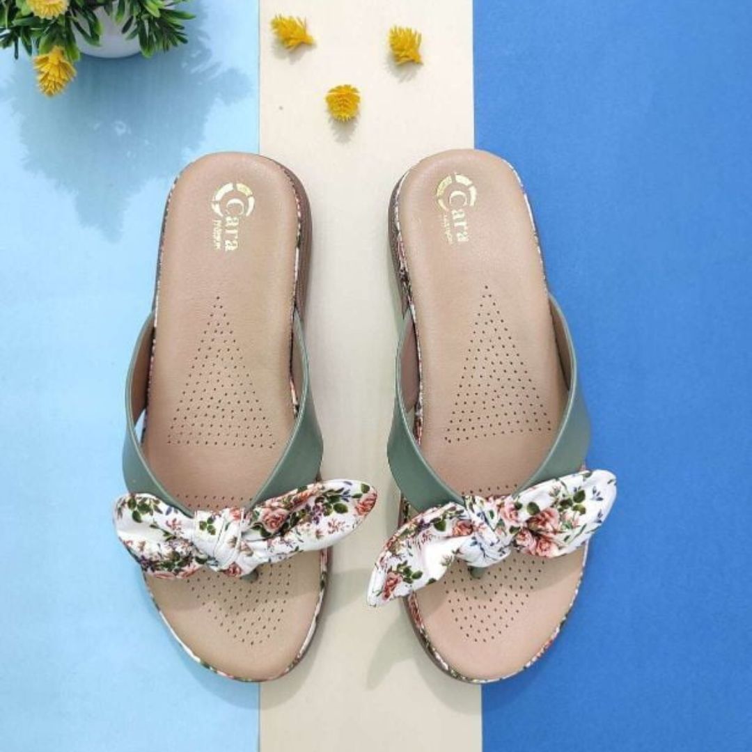 Floral Knot Bow Cushioned Wedge For Womens