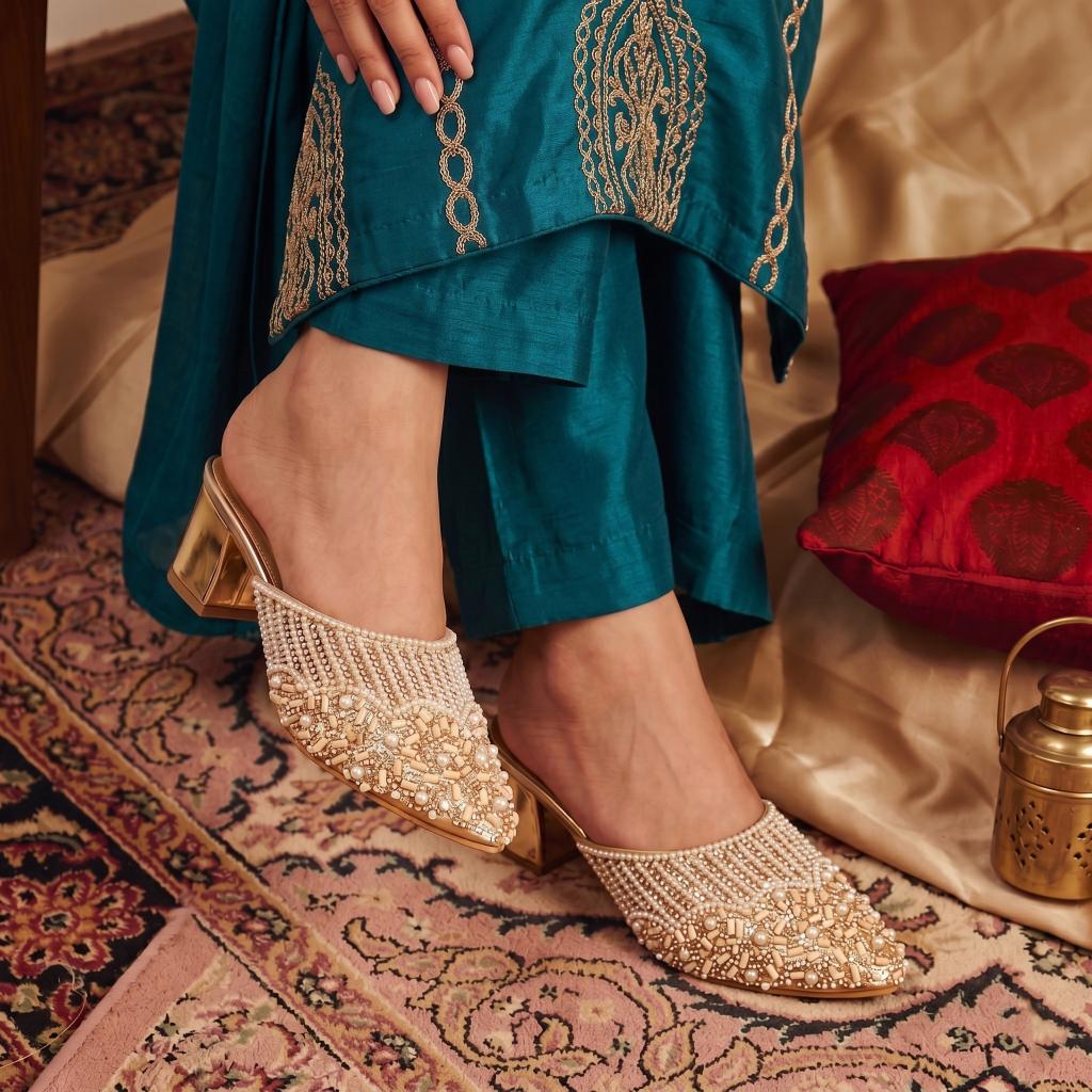 Pearl Crusted Queen Mules