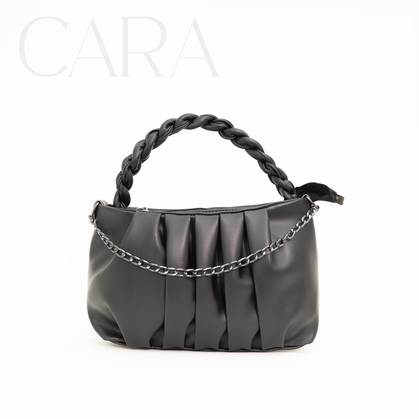 Almost black braided hand bag